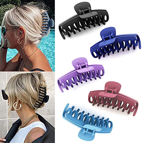 5 Pack Large Hair Claw Clips for Women - Non-Slip Matte Plastic Banana Clips (4.4 Inch) - Strong Hold for Thick/Thin Hair - Perfect for Ponytails, Buns & Everyday Hairstyles