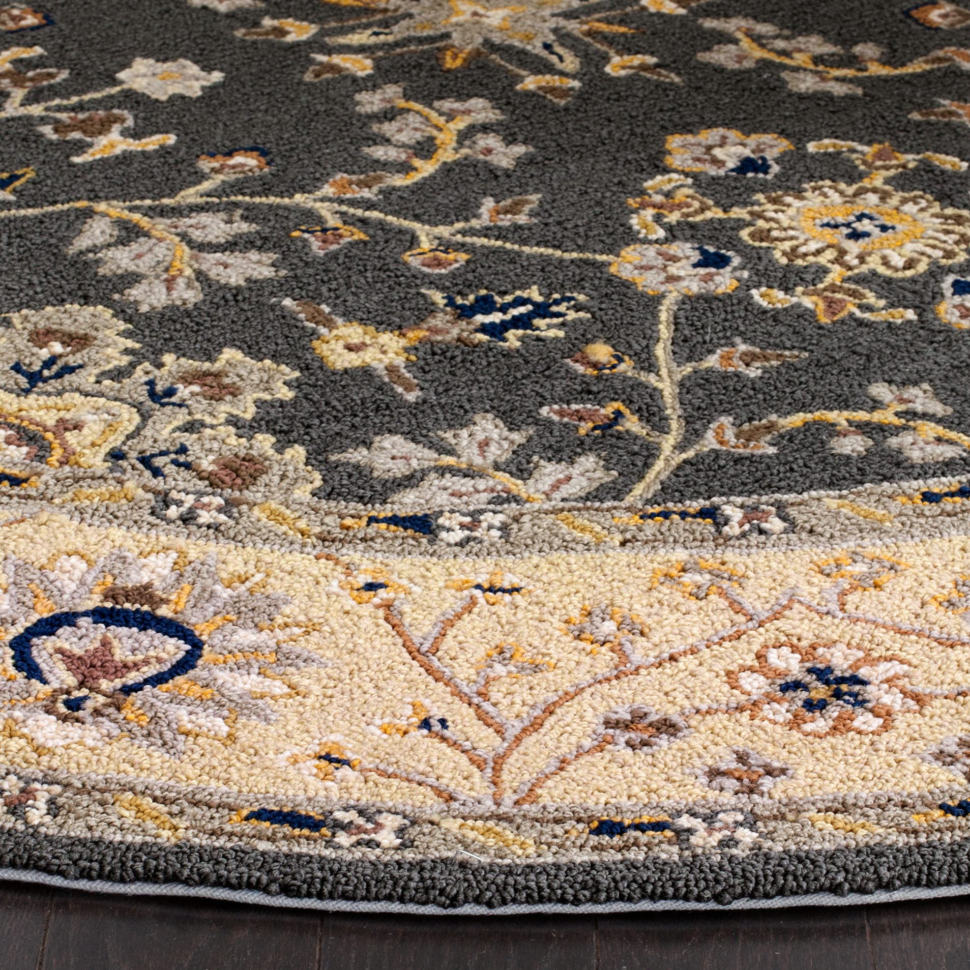 SAFAVIEH Hand-Hooked 6' Round Area Rug - Grey & Cream Non-Shedding Easy Care Rug for Living Room, Bedroom, Dining Room | Perfect for High Traffic Areas, Pet-Friendly & Kid-Friendly Home Decor (EZC751H)