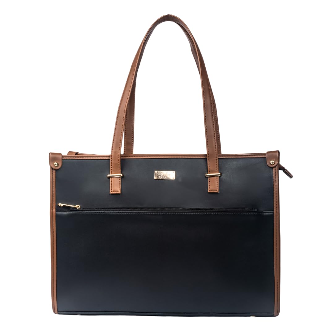 Stylish Strokes by Namrata Mehta Vegan Leather & Cotton Canvas Box Tote Bag - Perfect for Work, Travel, and Everyday Use