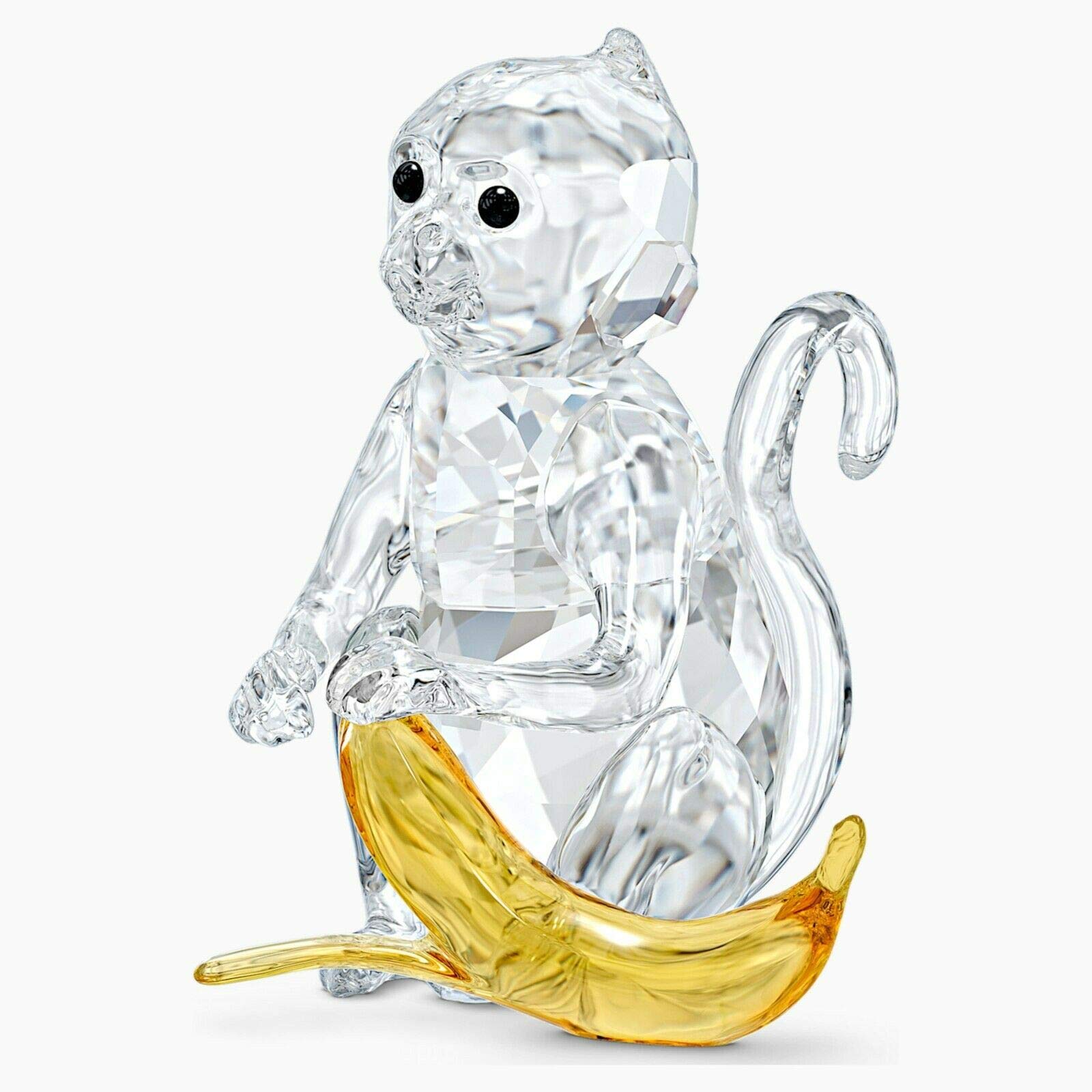 Swarovski Crystal Monkey with Banana Figurine - Clear & Yellow Collectible - Perfect for Home Decor, Gift Giving & Crystal Collections