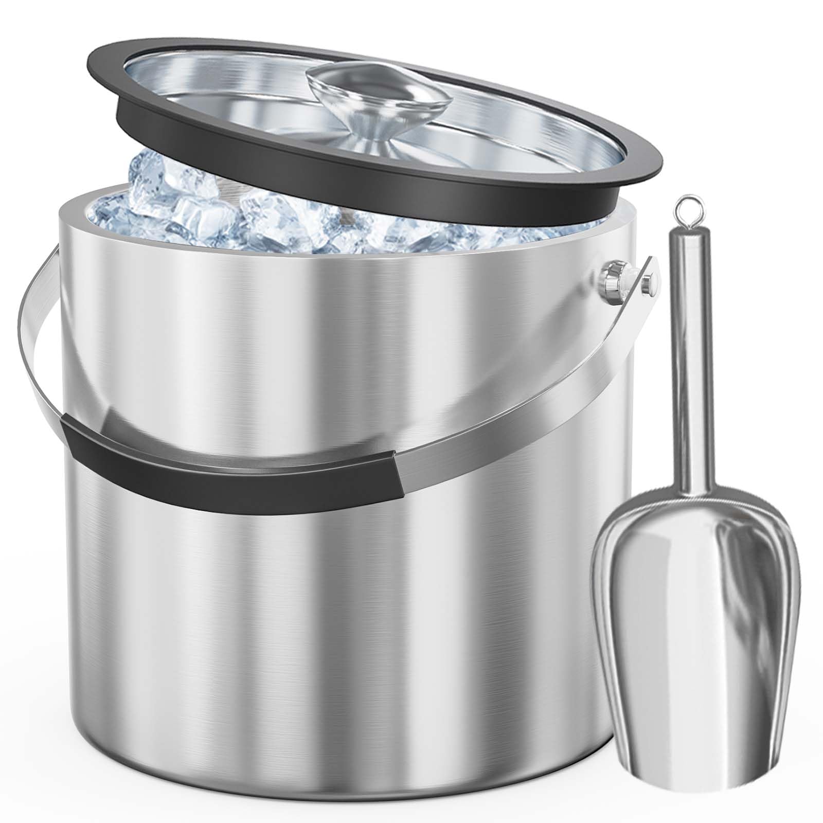 Premium 2.2L Double Wall Insulated Stainless Steel Ice Bucket with Lid & Scoop - Wine Chiller for Cocktails, Parties, Bars & Outdoor Entertaining