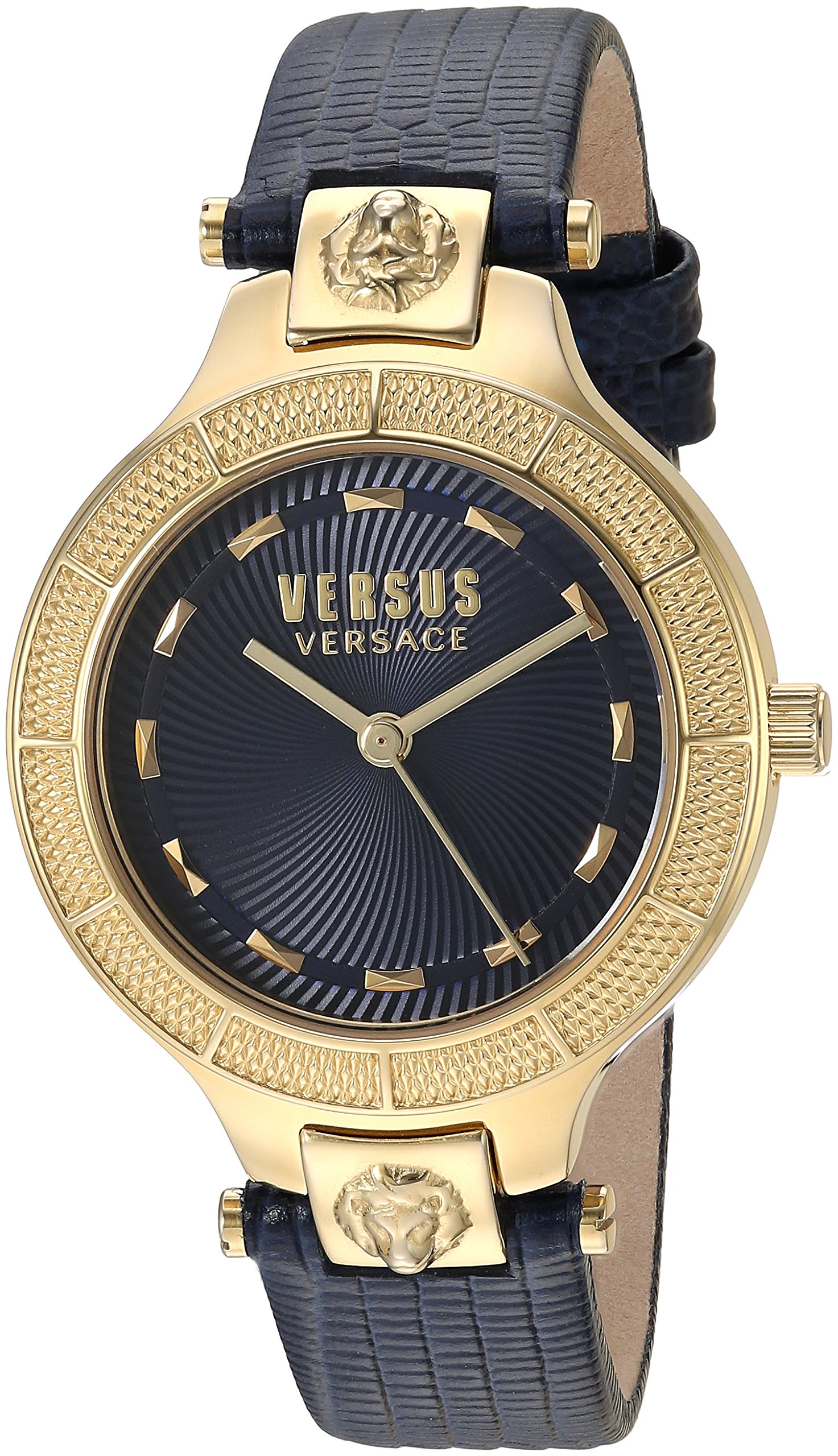 Versace Claremont Quartz Watch for Women - Genuine Leather Calfskin Strap, Blue Dial (Model VSP480218) | Luxury Fashion Accessory for Business, Party & Everyday Wear
