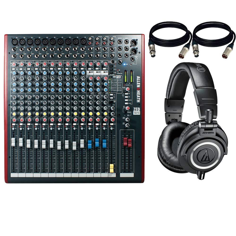 Allen & Heath ZED-16FX 16-Channel Digital Mixer with Built-In FX, USB Audio Interface & ATH-M50x Professional Studio Headphones (Black) - Perfect for Live Sound, Recording Studio, Podcasting & Music Production