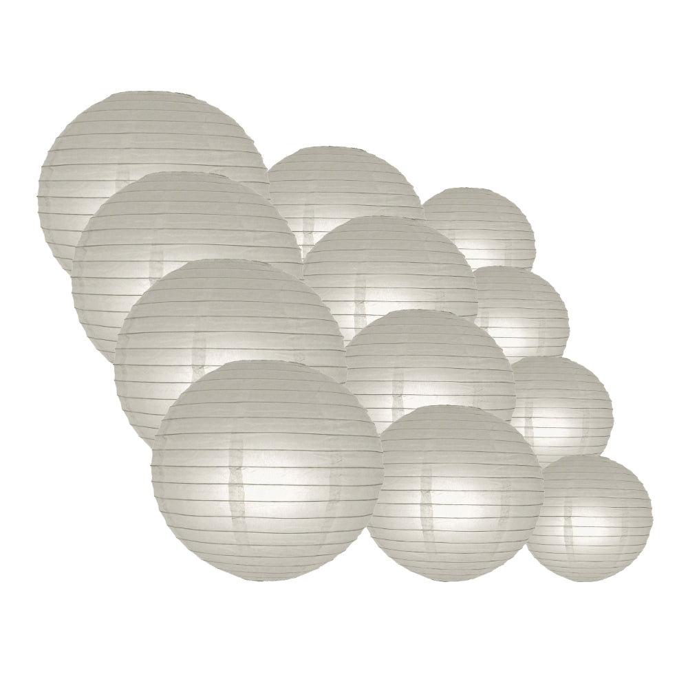 12-Piece Gray Chinese Paper Lantern Set - 12/10/8 Inch Hanging Decorations for Weddings, Parties & Home Decor | Perfect for Asian-Themed Events & Festival Celebrations