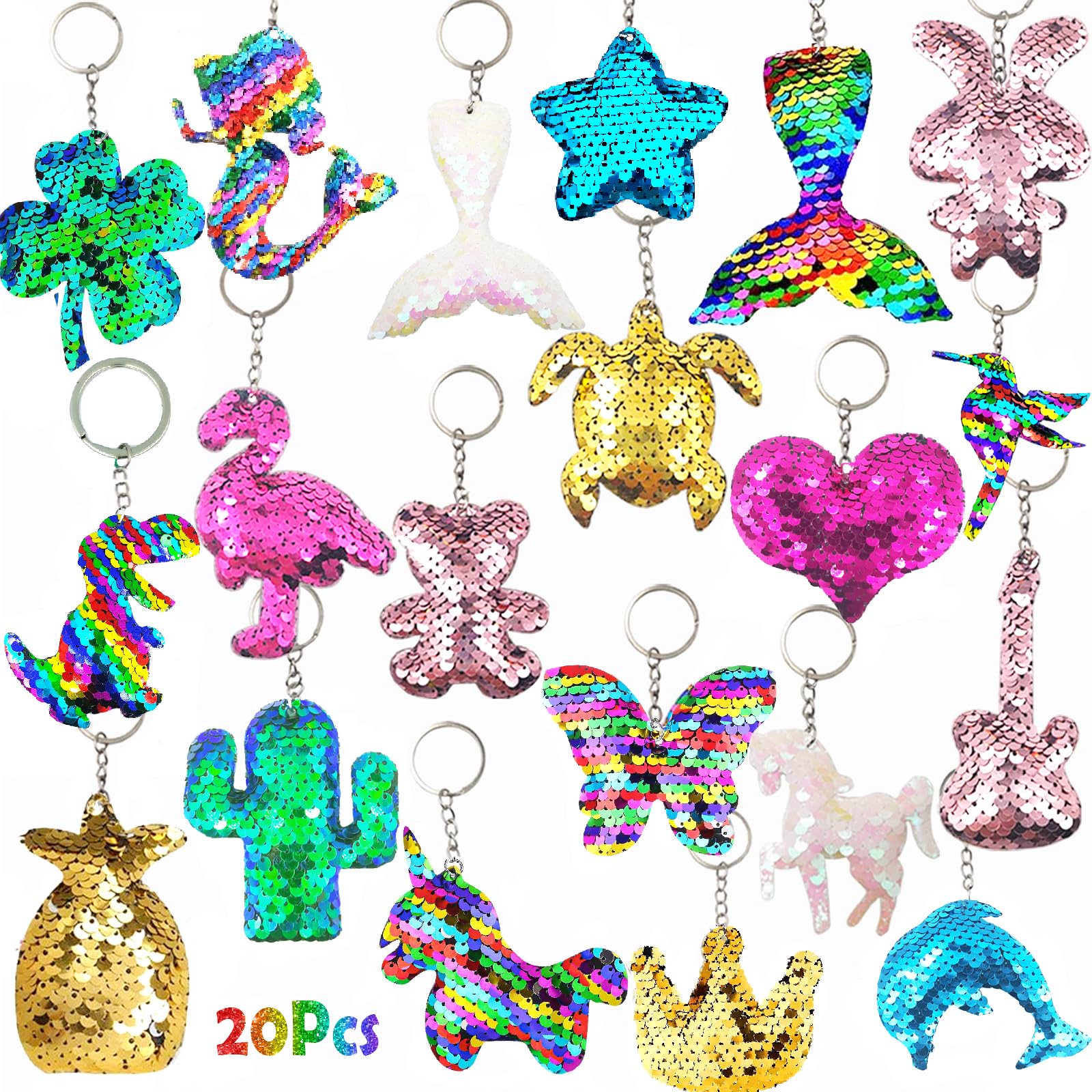 Acuiwer Reversible Sequin Keychains - Colorful Girls Keyrings for Party Favors, Birthday Gifts & Backpack Accessories | Perfect for School, Travel & Fashion Accessories