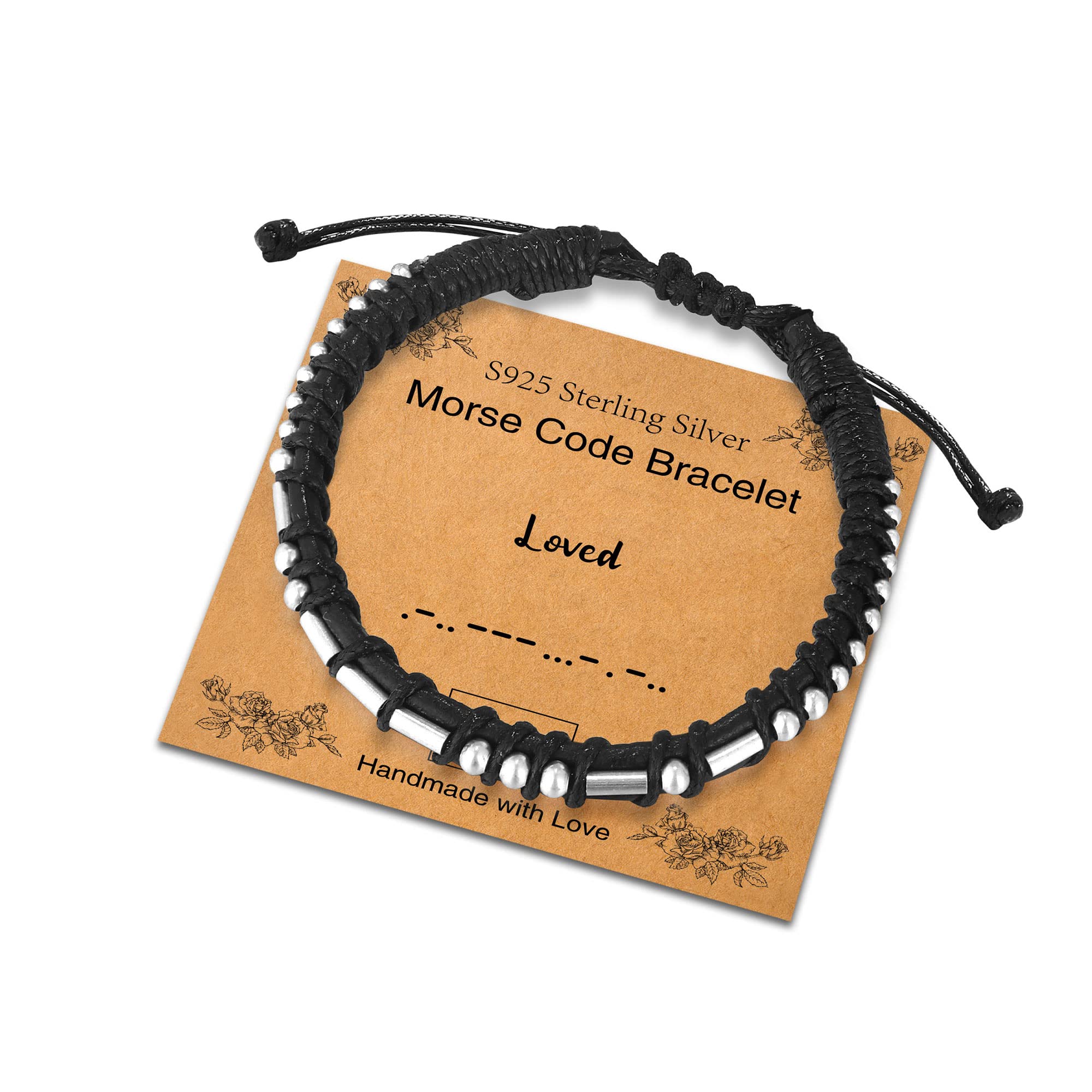 Sterling Silver Morse Code Bracelet for Women & Men - Adjustable Leather Inspirational Jewelry - Birthday, Friendship Gifts - Perfect for Daily Wear, Special Occasions & Meaningful Moments