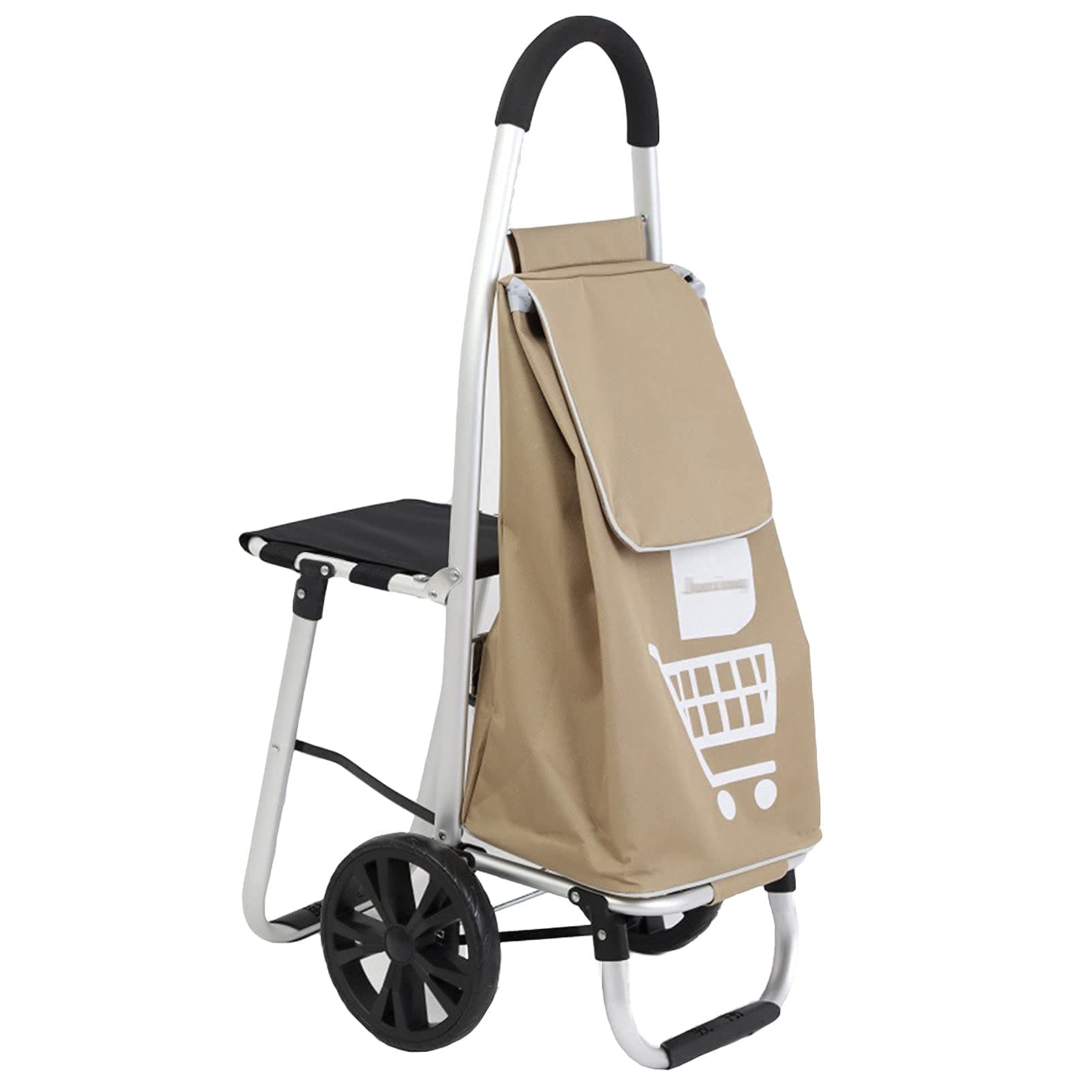 Foldable Shopping Cart with Seat - Heavy Duty Portable Grocery Trolley for Supermarket, Camping & Beach | Large Capacity Collapsible Utility Cart with Durable Oxford Fabric | Ideal for Grocery Shopping, Outdoor Picnics, Travel & Senior Use