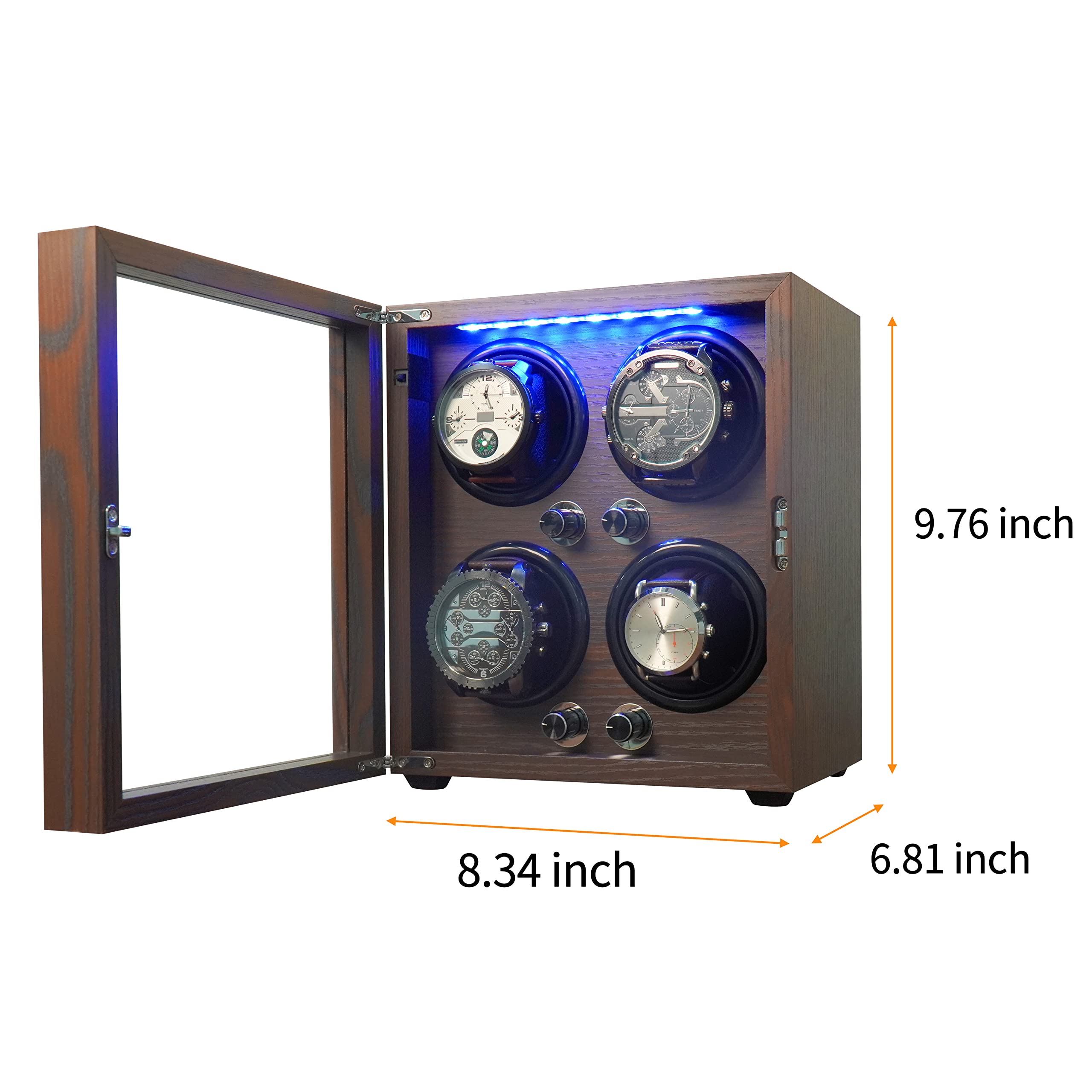 Oryx 4 Automatic Watch Winder with 5 Rotation Modes - Super Quiet Mabuchi Motor, LED Display, USB Powered Wooden Watch Case for Men - Perfect for Travel, Office & Luxury Watch Storage
