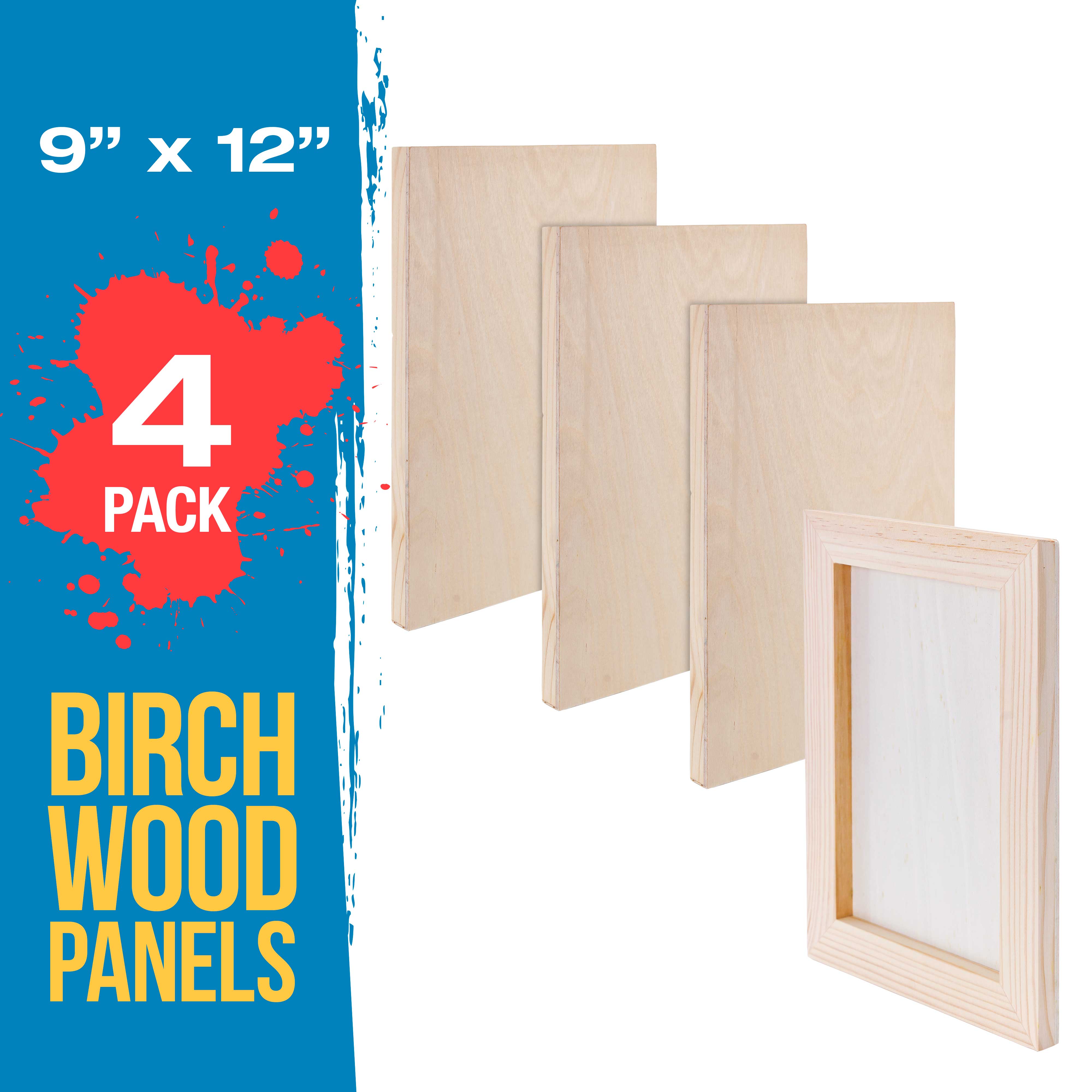 **Unfinished Cradled Wood Panels for Painting - 4 Pack of 9x12 Inch Studio Birch Wooden Canvas Boards (3/4 Inch Deep) - Perfect for Mixed Media, Acrylic, Oil, Encaustic & Paint Pouring - Ideal for Artists, DIY Crafts & Home Decor**