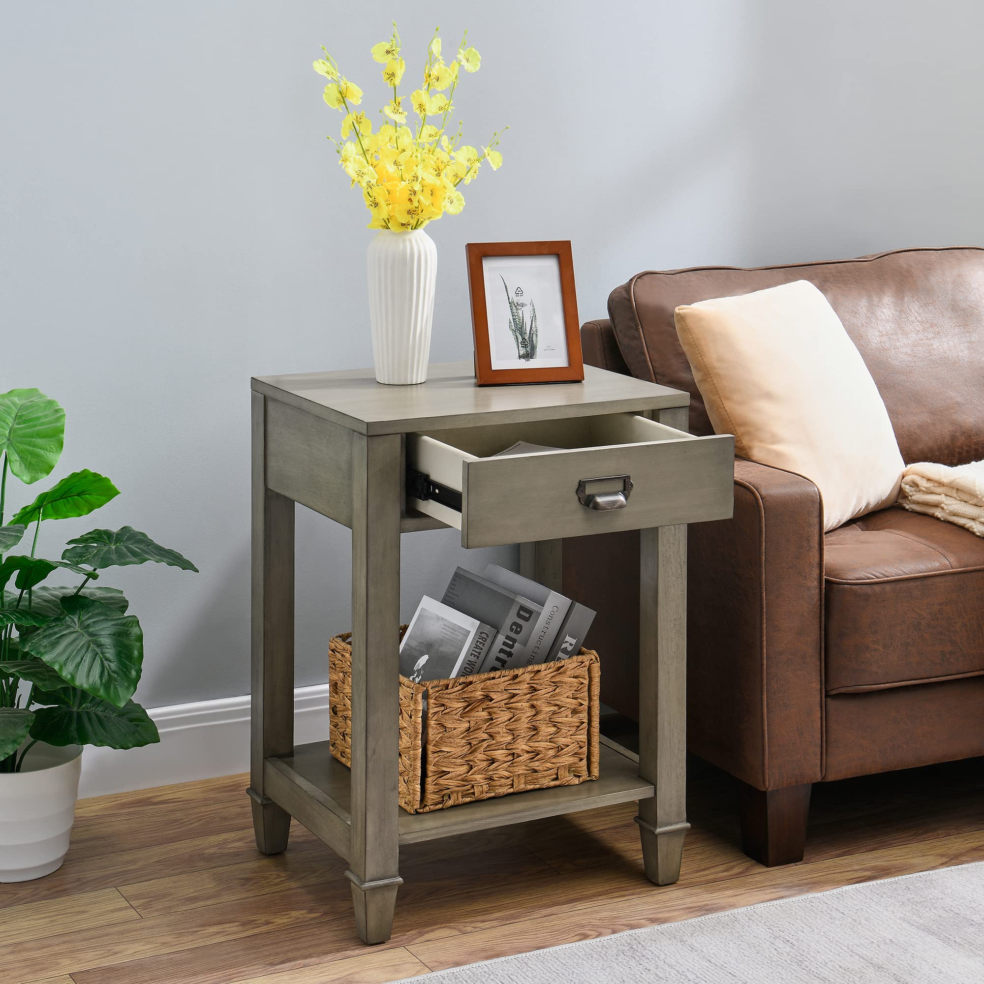 Farmhouse Solid Wood Nightstand with Drawer and Shelf - 27.6
