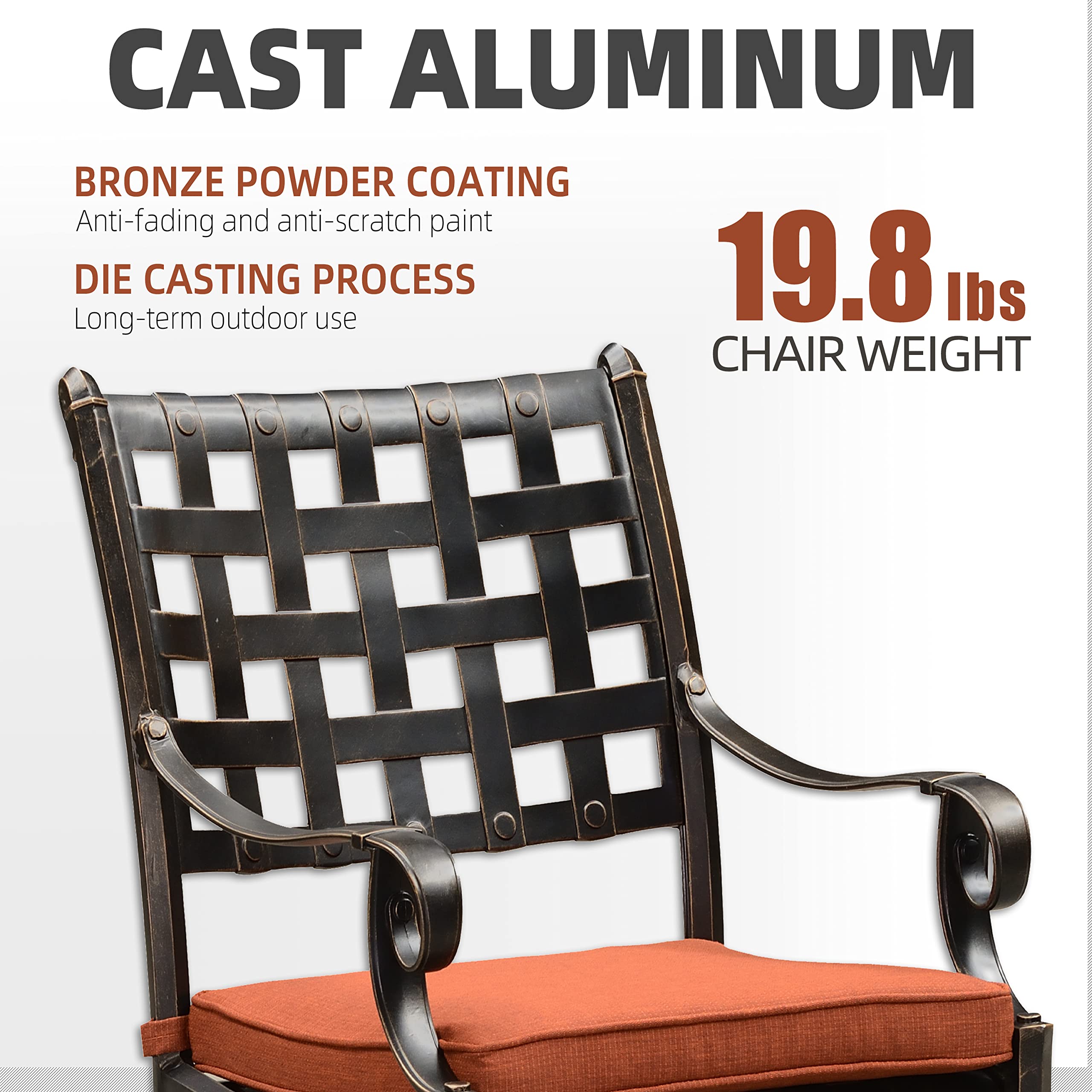 PURPLE LEAF Outdoor Dining Chair Set - 2 Cast Aluminum Patio Chairs with Cushions, Weather-Resistant Garden Furniture for Lawn, Yard & Backyard - Lattice Brick Red Design | Perfect for Outdoor Dining, Poolside Relaxation & Garden Parties
