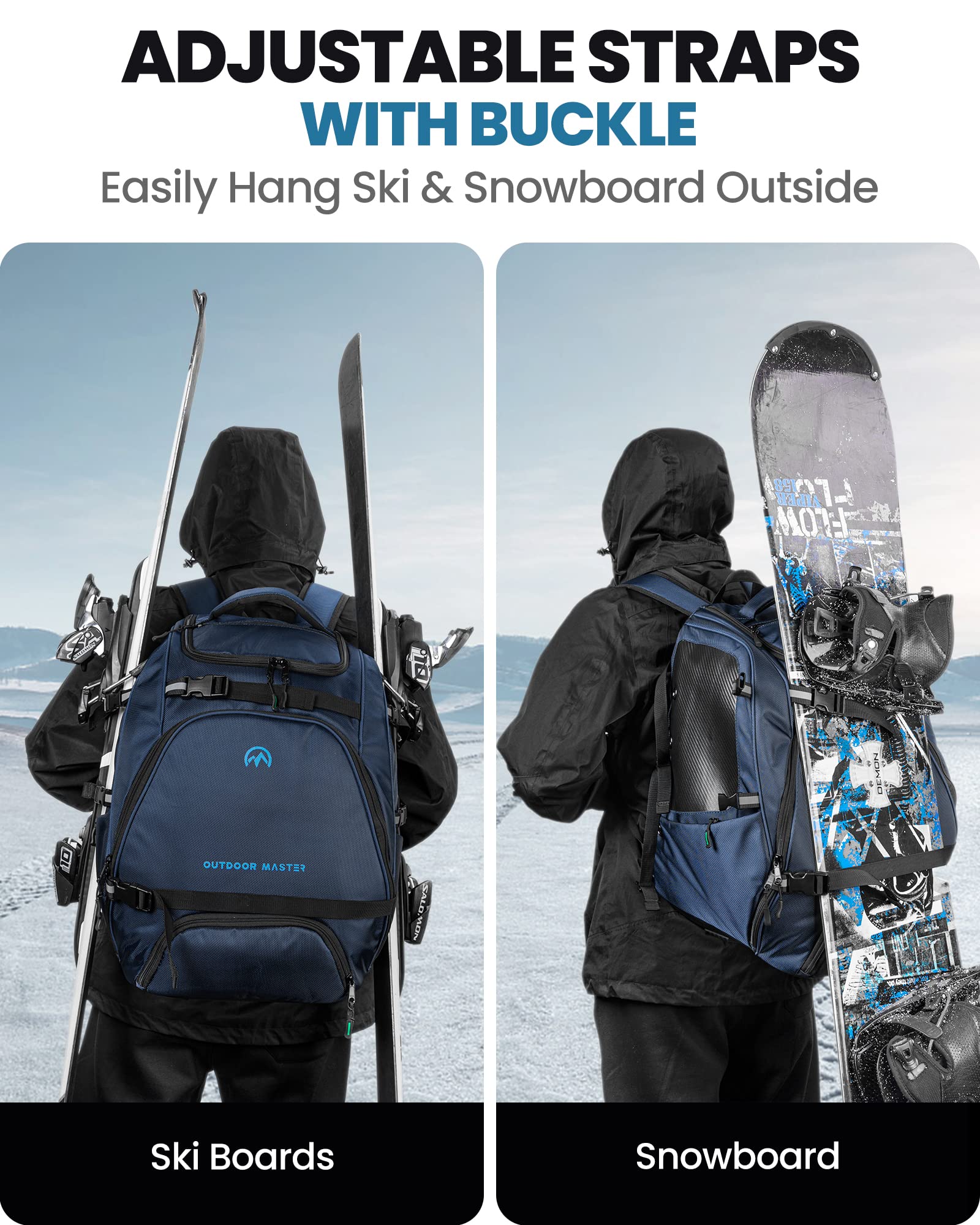 OutdoorMaster 50L Waterproof Ski Boot & Snowboard Travel Backpack - Carry Ski Helmet, Goggles, Gloves & Accessories for Men, Women & Youth (Blue) | Perfect for Air Travel & Winter Sports Gear Storage
