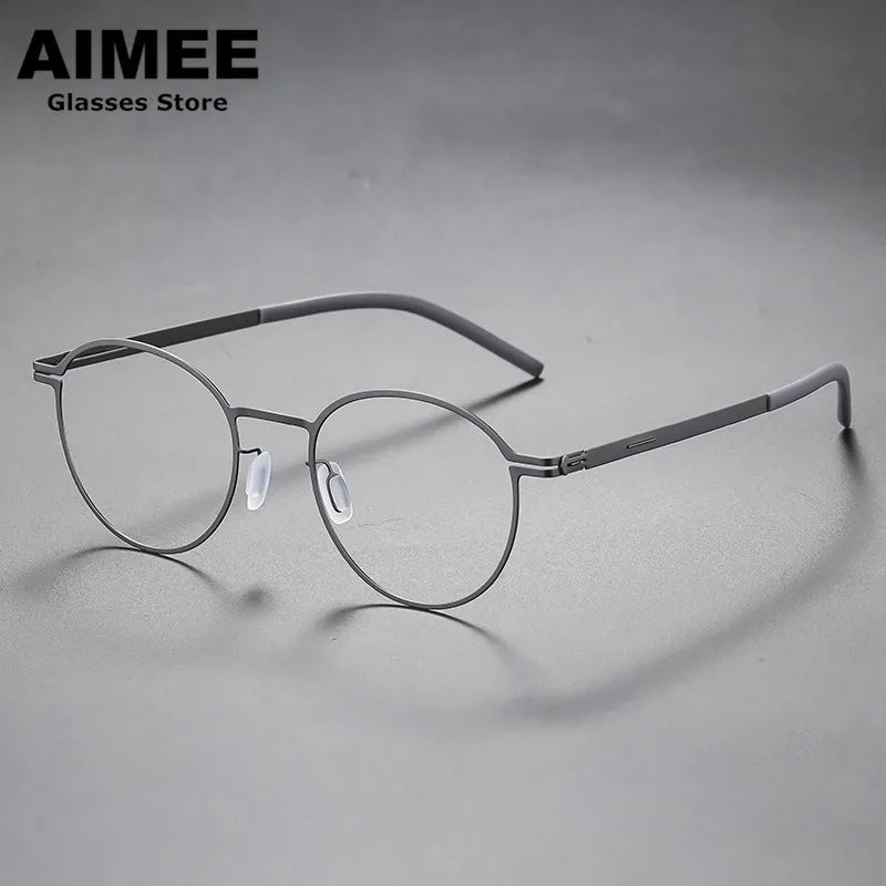 Aimee Unisex Full Rim Round Screwless Stainless Steel Eyeglasses Frame 20015 - Lightweight & Durable Eyewear for Work, Reading, and Everyday Fashion