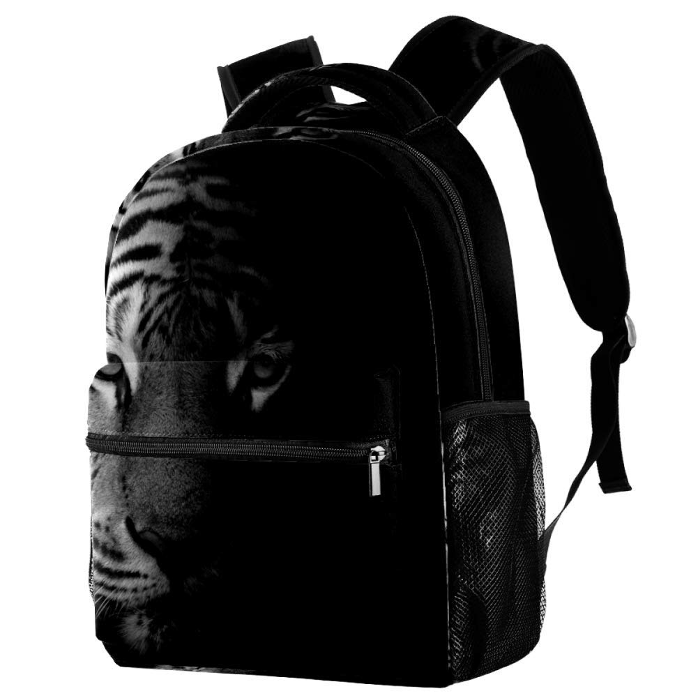 Stylish Black and White Tiger Print Backpack for Students - Durable School, College, Travel Shoulder Bag for Daily Use, Hiking & Outdoor Adventures