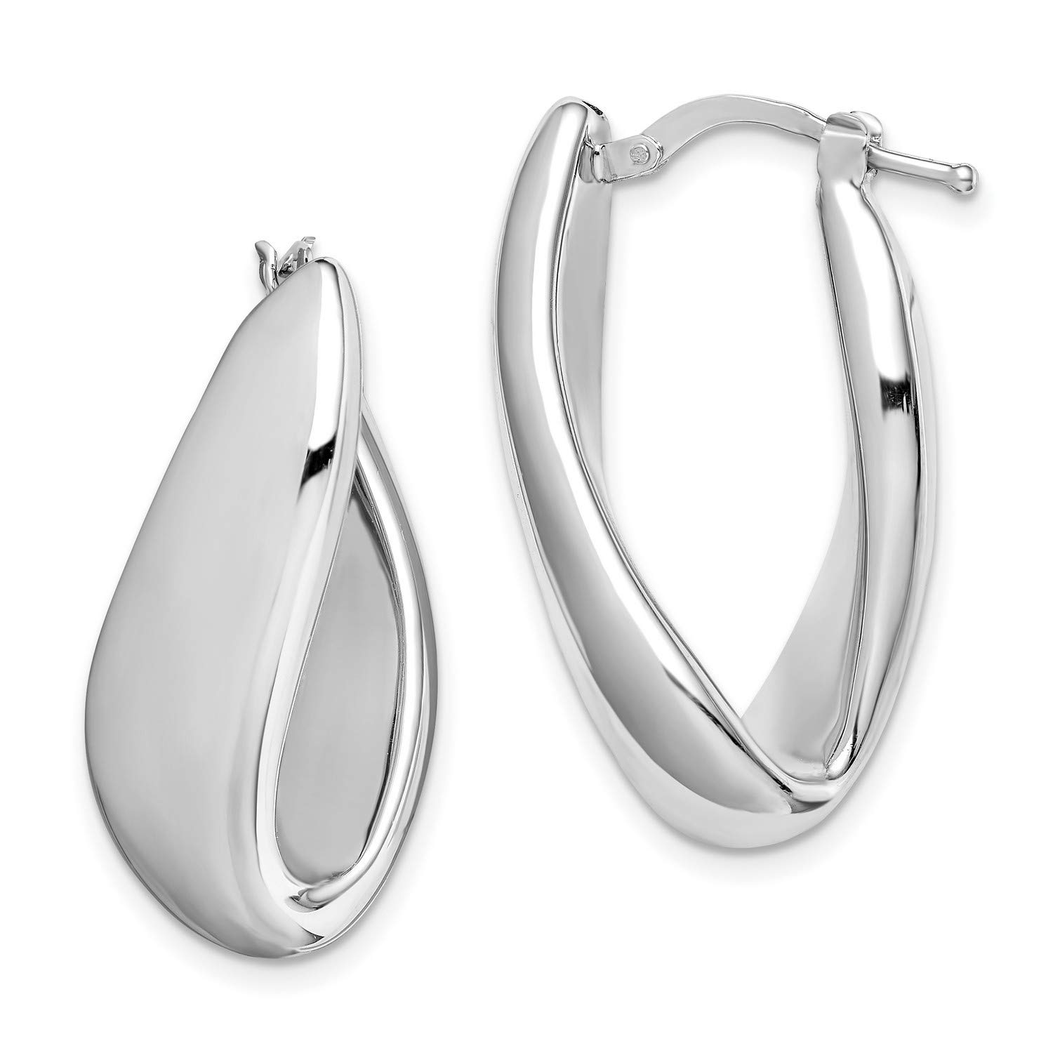 Polished Sterling Silver Hollow Hinged Hoop Earrings 30x20mm - Elegant Everyday Jewelry for Women, Perfect for Work, Date Night & Special Occasions
