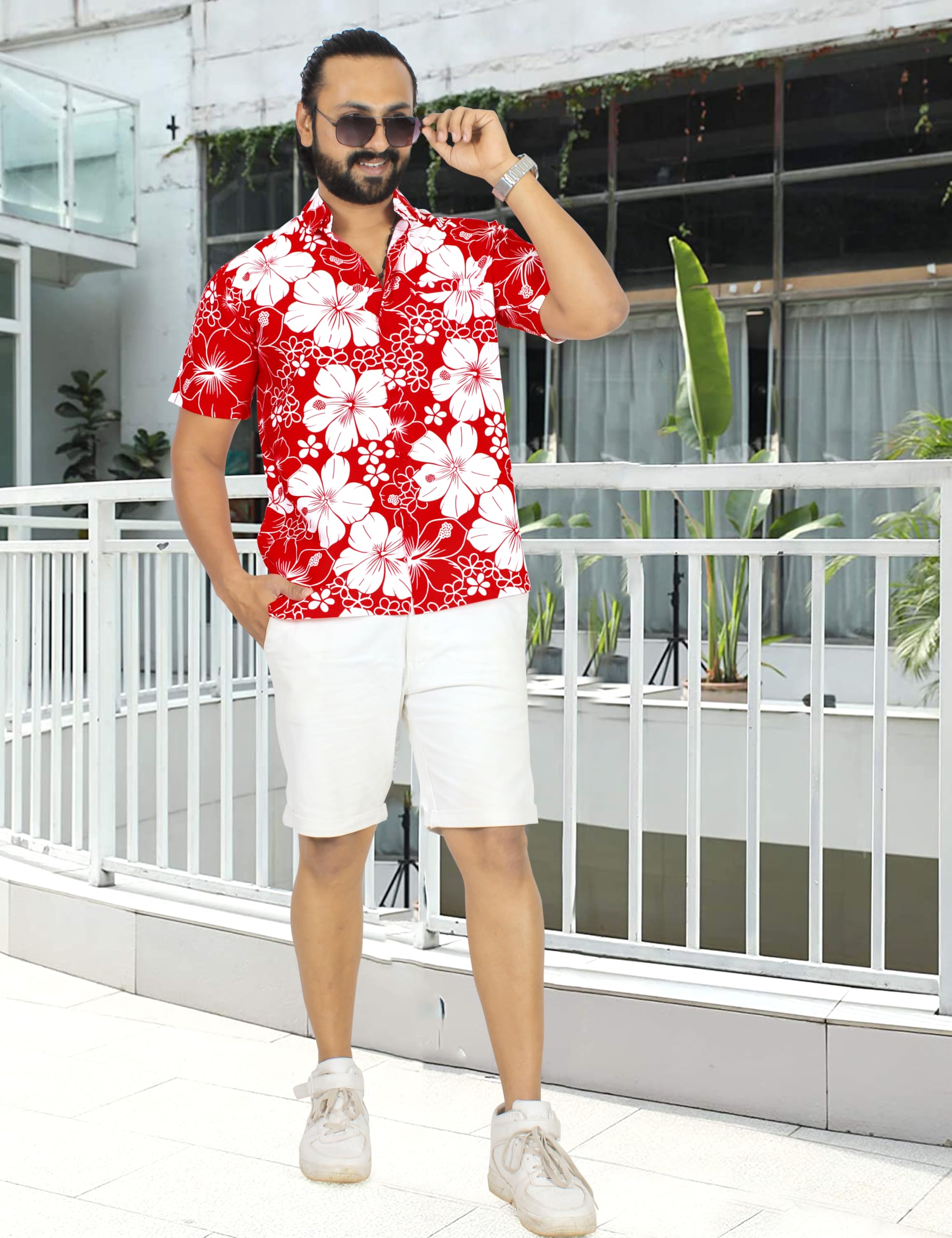 LA LEELA Men's Hawaiian Shirt Short Sleeve Button Down Floral Shirt - Boho Beach Vacation Shirt for Men, Casual Summer Aloha Shirt for Tropical Party, Luau, Cruise & Holiday Wear