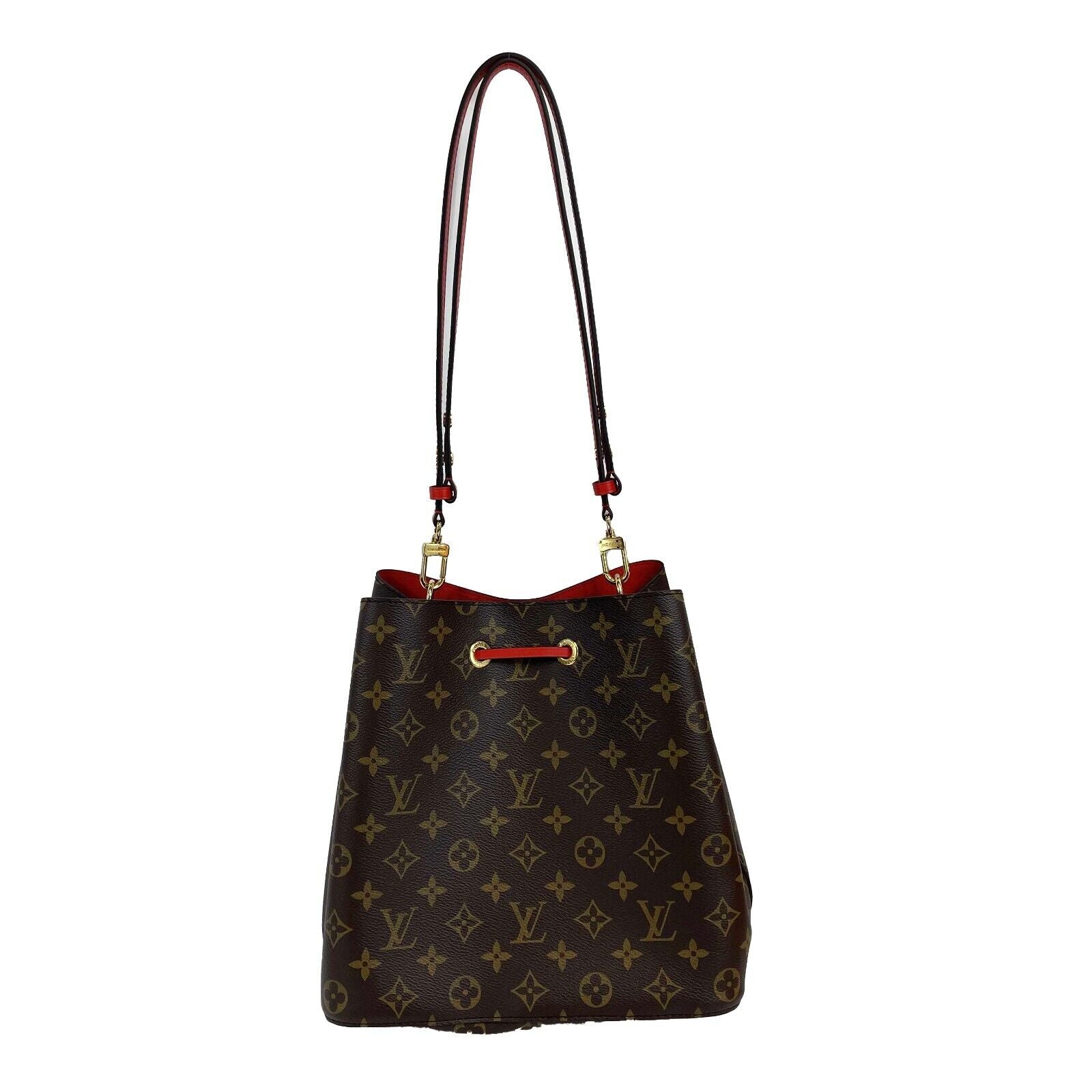 Louis Vuitton Neo Noe MM Monogram Shoulder Bag - Brown & Red Coated Canvas Crossbody Purse for Women | Perfect for Work, Travel & Everyday Luxury Fashion Accessory