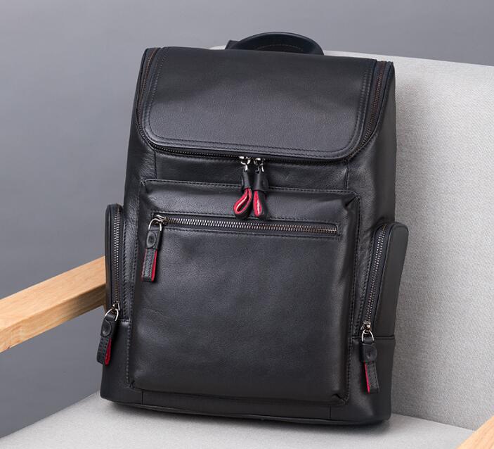 Premium Large Black Leather Backpack for Men & Women - Durable Travel Laptop Bag with USB Charging Port - Perfect for Work, School & Outdoor Adventures