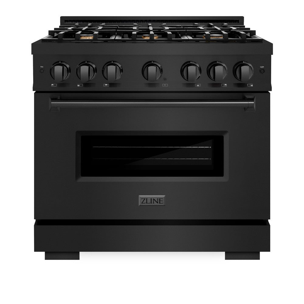 ZLINE 36 Inch 5.2 Cu. Ft. Black Stainless Steel Dual Fuel Range - Gas Cooktop & Electric Convection Oven with 6 Brass Burners (CDRB BR 36) | Perfect for Home Kitchens, Restaurants & Professional Chefs