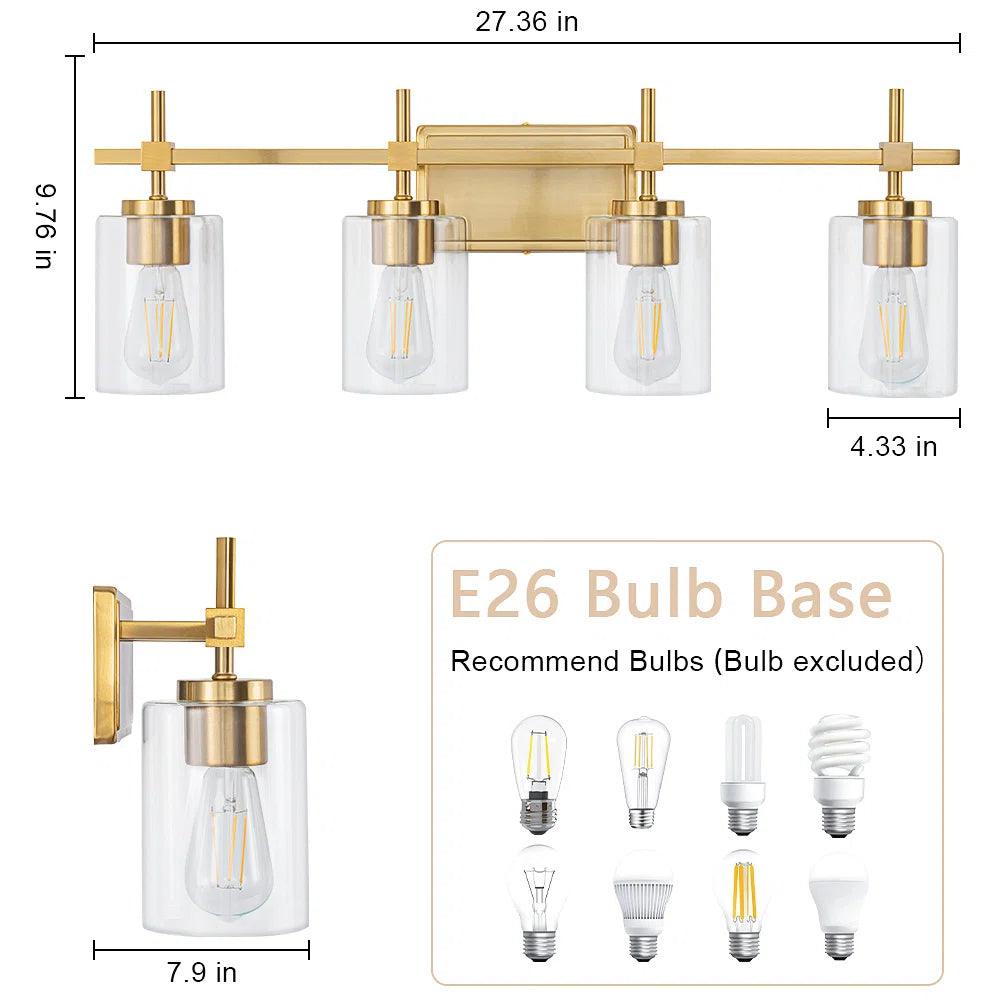 Jasper Black & Gold Clear Glass 4-Light Bathroom Vanity Light Fixture - Modern Elegant Lighting for Bathroom, Powder Room & Dressing Area