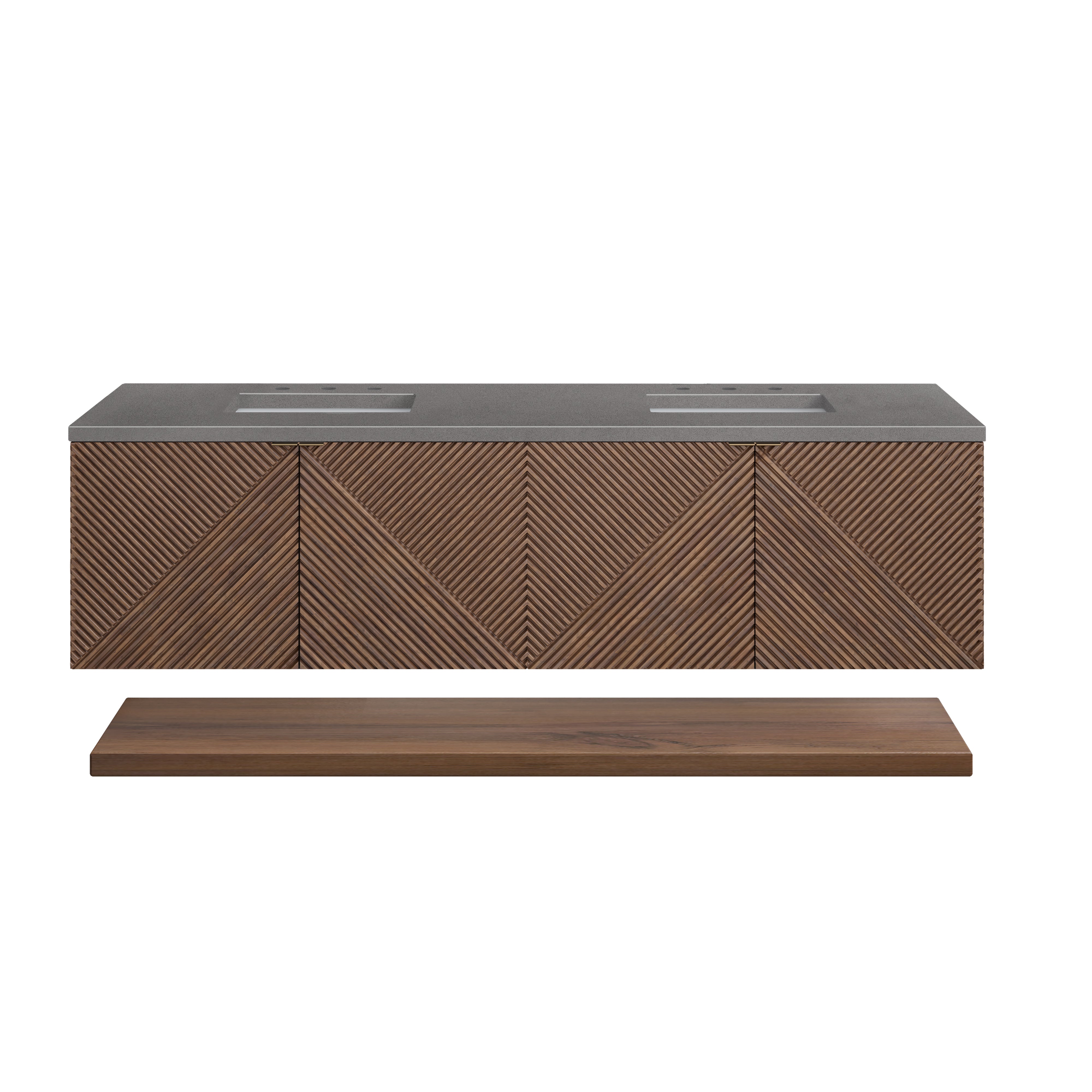 Marcello 72 Inch Double Bathroom Vanity with Sink - Chestnut Finish & 3CM Grey Expo Top for Modern Master Bathroom or Guest Bath Remodel