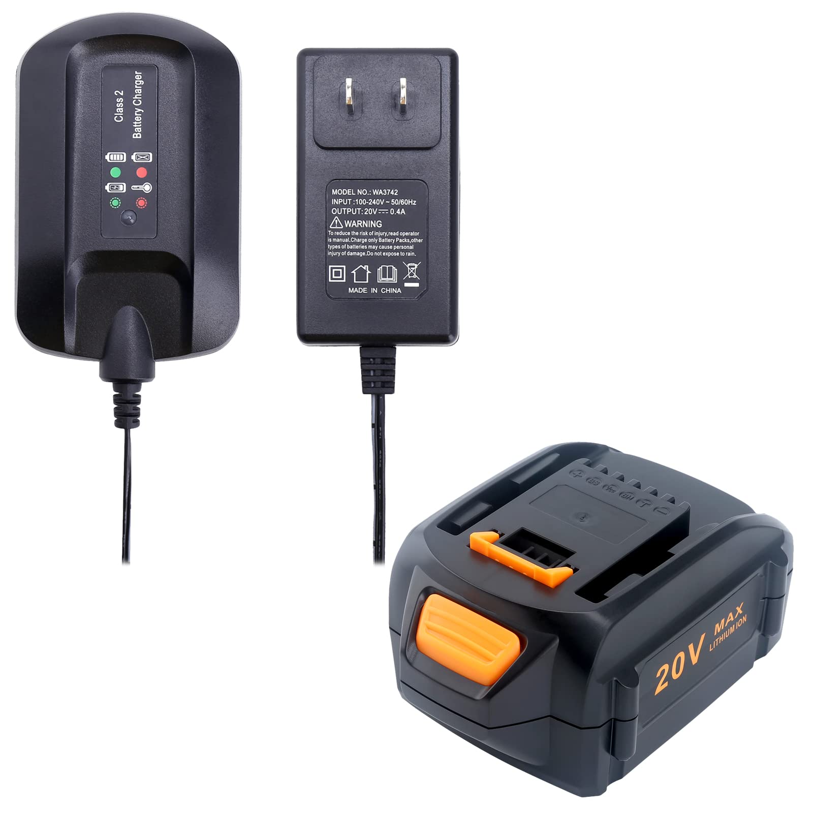Elefly 20V Lithium Battery and Charger Kit Replacement for Worx WA3578 Battery & WA3742 Charger - Compatible with Worx Power Tools, Lawn Mowers, and Outdoor Equipment