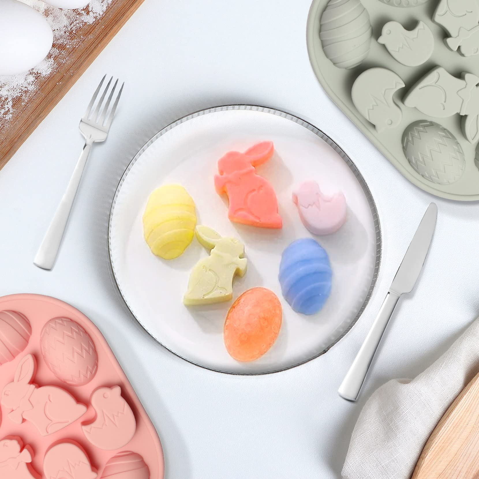 2 Pack Easter Silicone Molds - Bunny & Egg Shaped 3D Chocolate Candy Baking Molds for DIY Cake Decorations, Fondant, Biscuits & Sugar Crafts - Perfect for Easter Party Treats & Holiday Baking