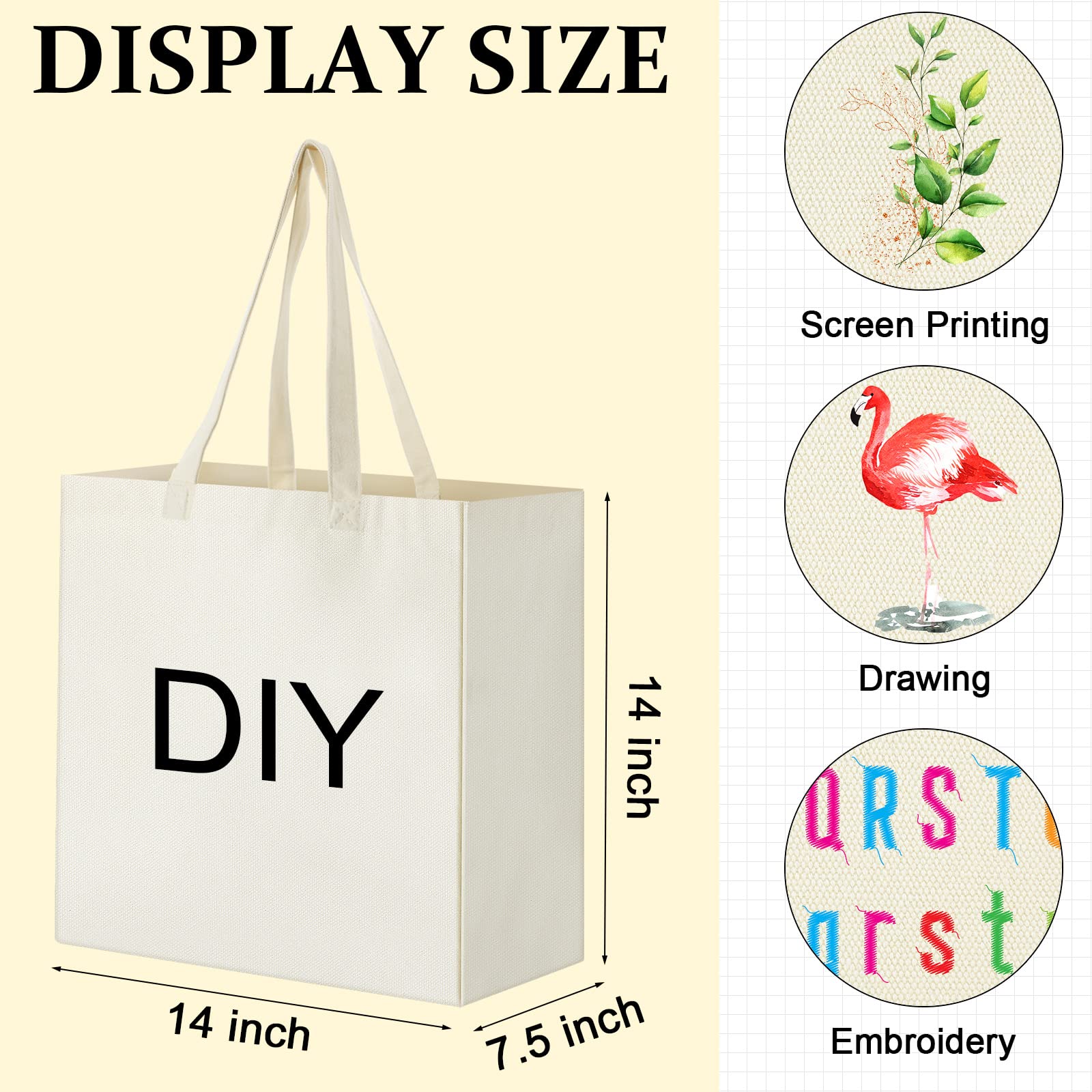 Reginary 12 Pack Large Canvas Grocery Bags - 14x14x7.9 Inch Reusable Shopping Tote Bags with Handles, Bulk Blank Eco-Friendly Pouches | Perfect for Grocery Shopping, Farmers Market, Beach Trips & Storage