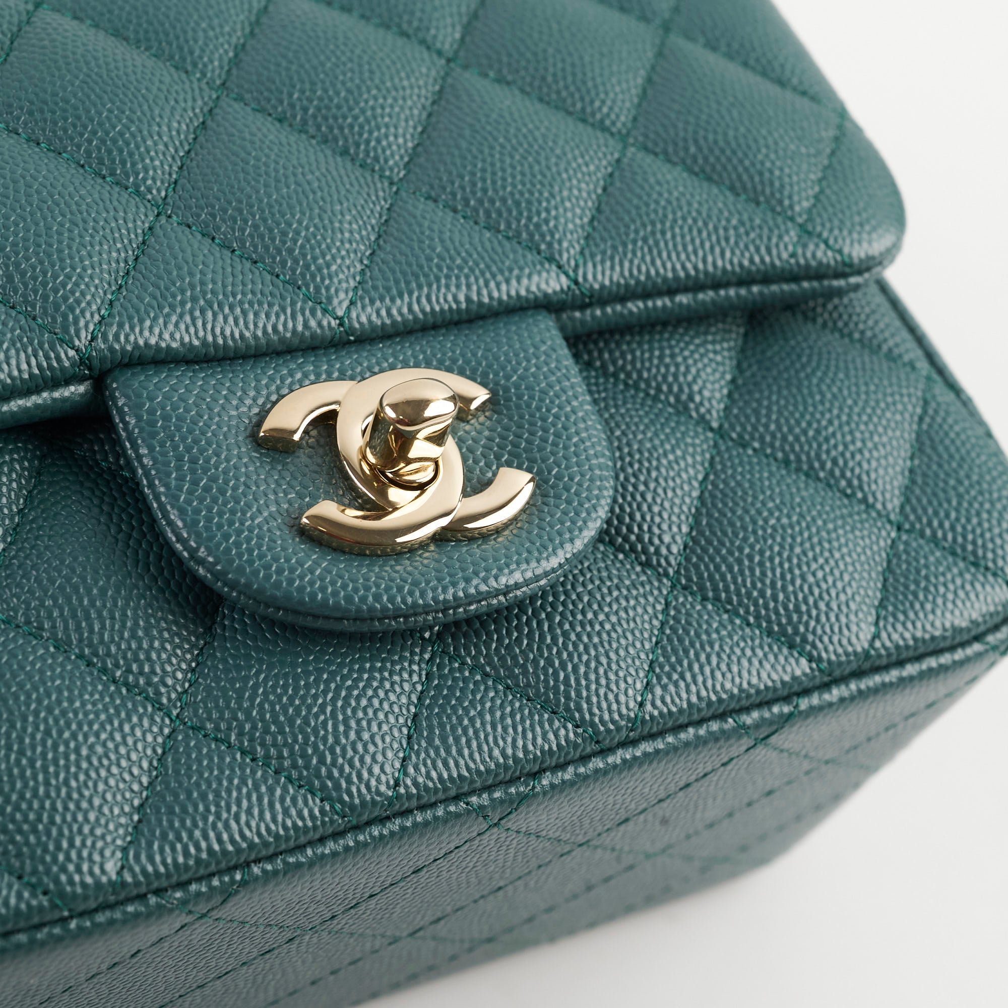 Chanel Caviar Mini Square Flap Bag Turquoise Leather Crossbody Purse for Women - Perfect for Parties, Dating & Special Occasions