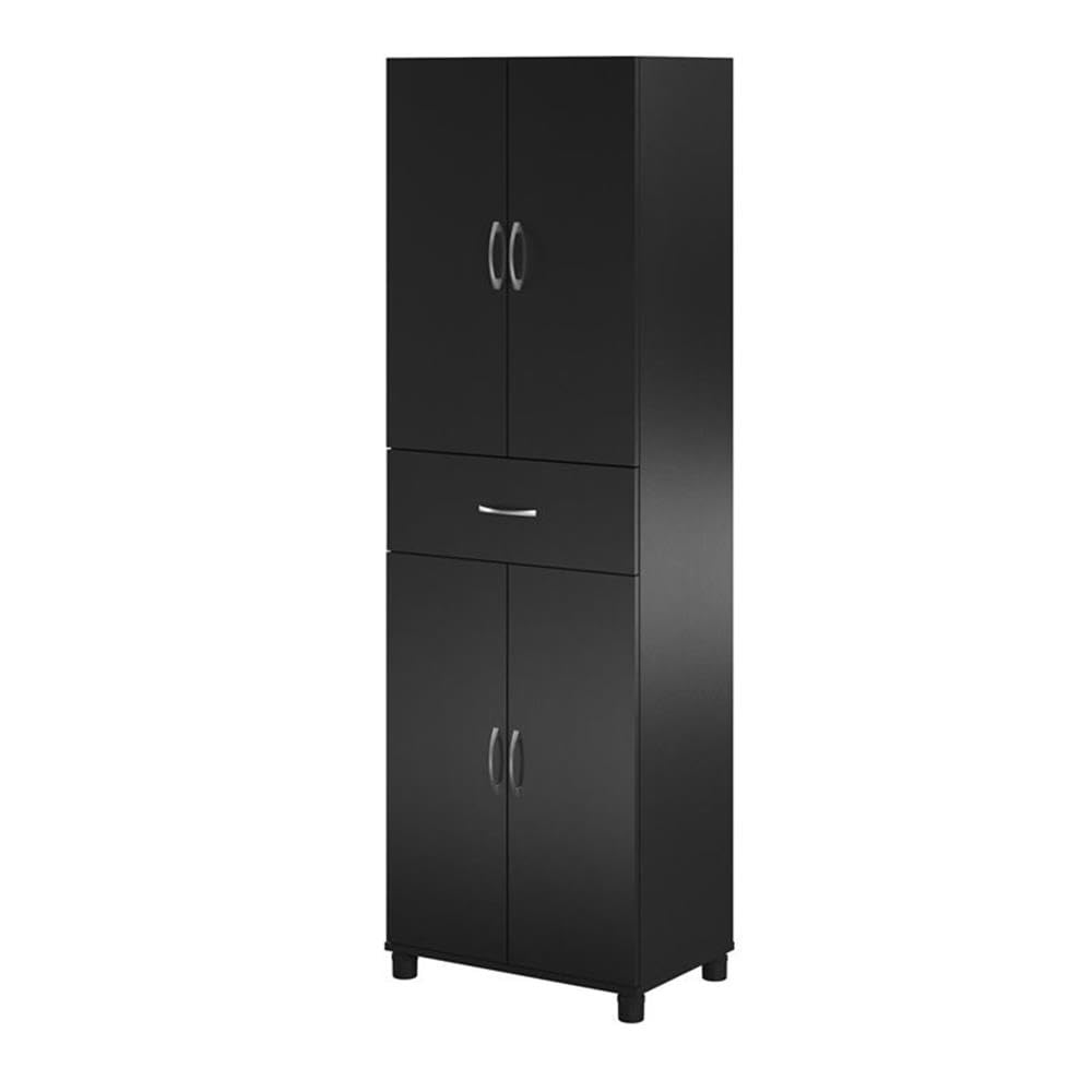 Pemberly Row Mid-Century Modern Storage Cabinet with Drawer - Black Wooden Dresser for Bedroom, Living Room & Office Organization