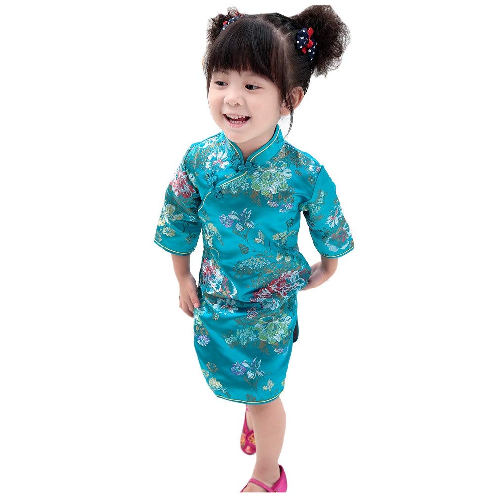 Elegant Peony Rose Qipao Cheongsam Dress - Half Sleeve Chinese Traditional Wedding Dress for Girls, Princess Birthday Party Costume | Perfect for Tea Ceremony, Cultural Events & Special Occasions
