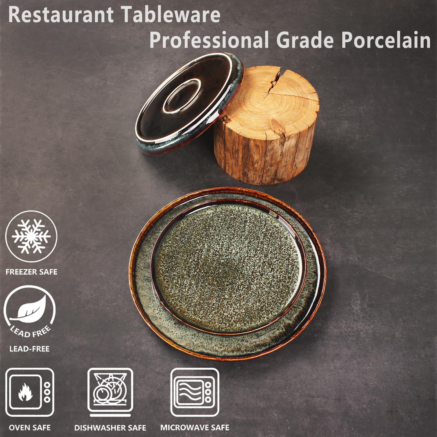 4-Piece Black Porcelain Appetizer Plates Set - Microwave & Dishwasher Safe for Steak, Pasta, Salad