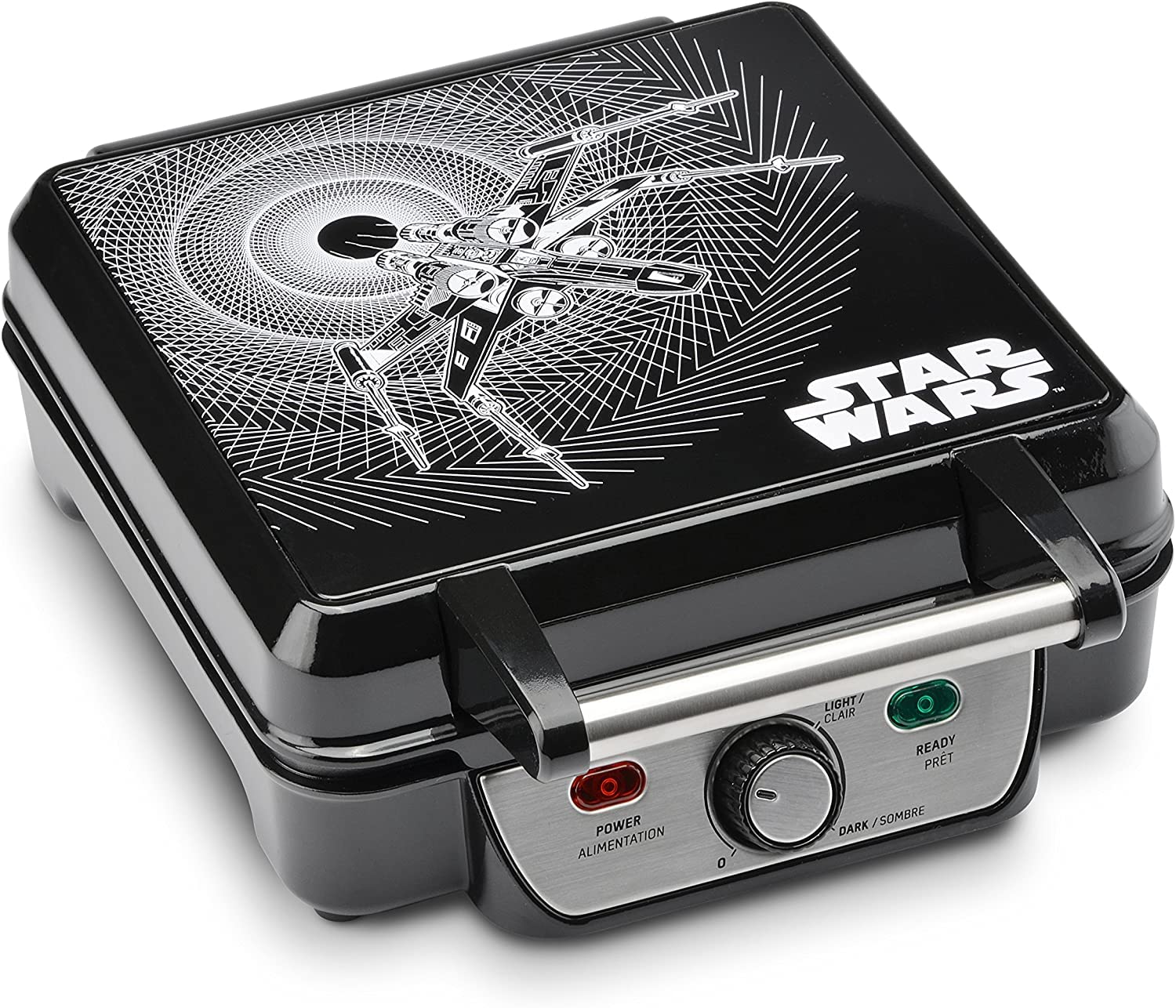 Star Wars 4-Waffle Maker for Perfect Waffles - Official Licensed Darth Vader Waffle Iron - Non-Stick Electric Waffle Maker (Black) - Great for Breakfast, Kids Parties & Star Wars Fans Gift