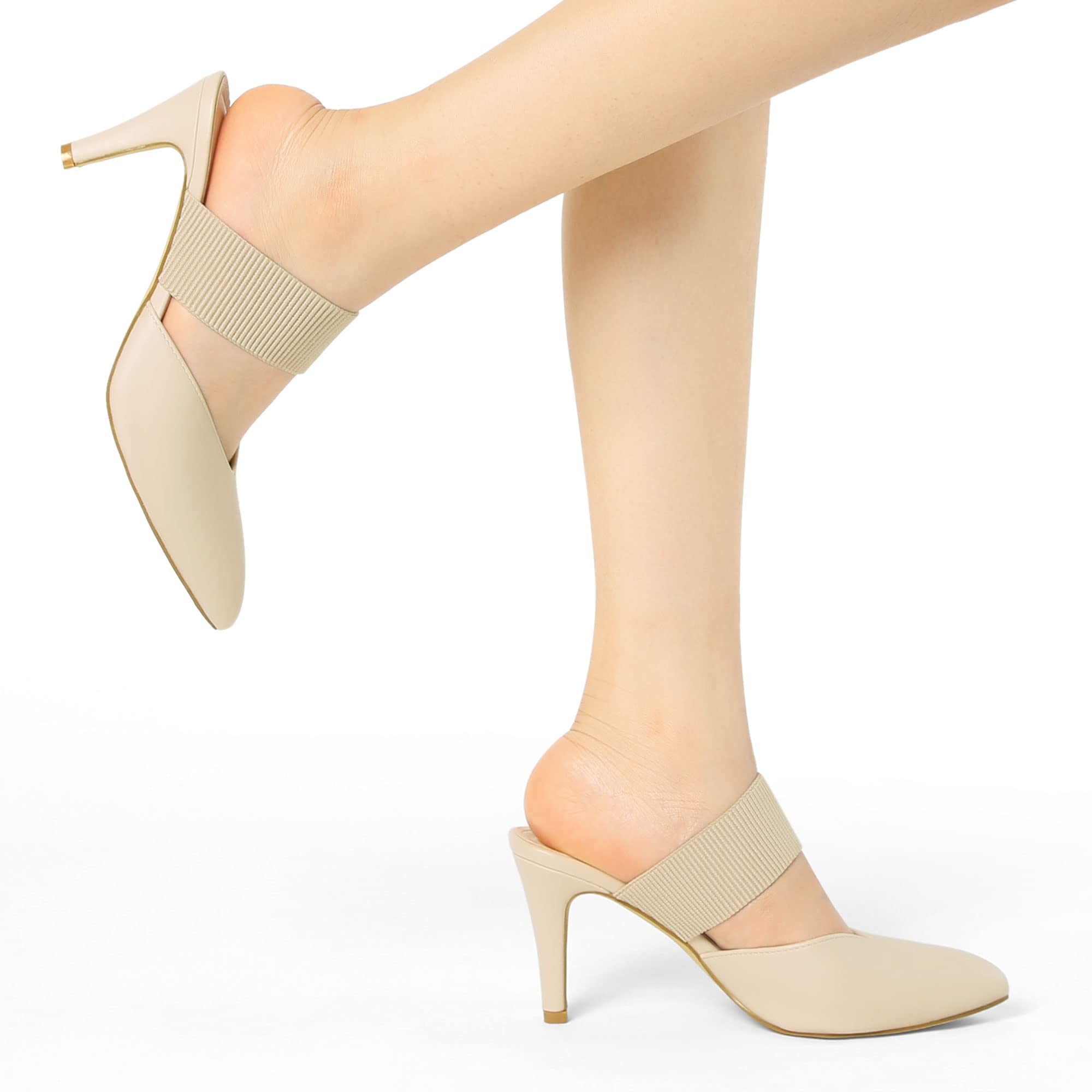 Allegra K Women's Pointed Toe Elastic Strap Stiletto Heel Mules - Comfortable Dressy Slide Sandals for Office, Party & Evening Wear