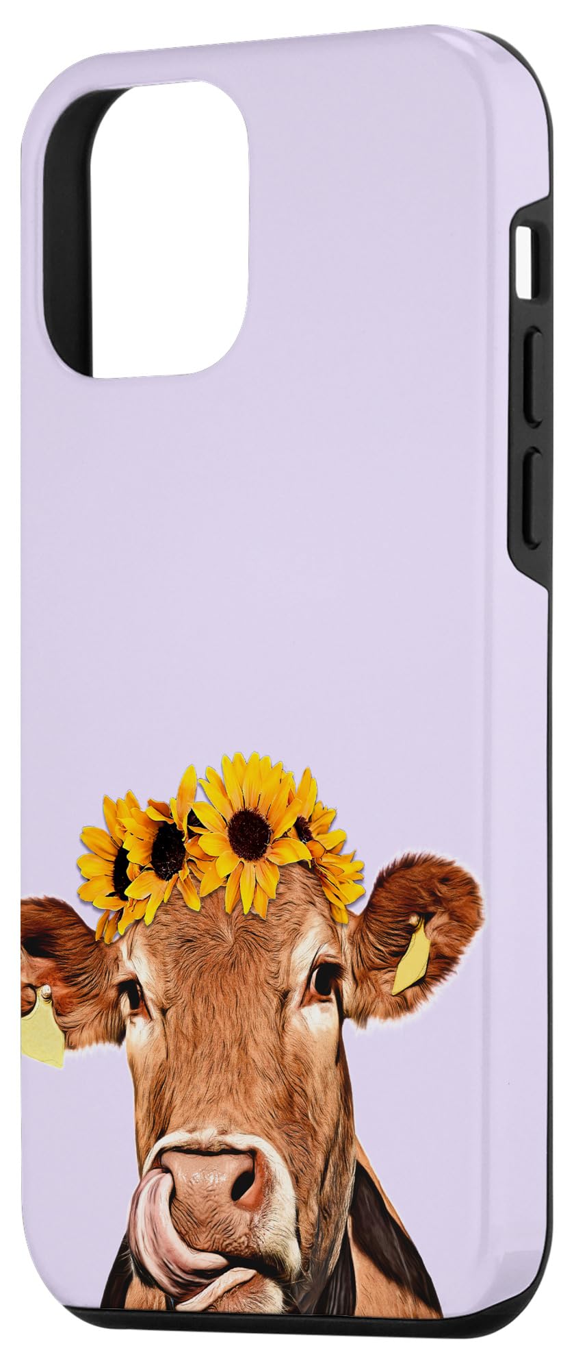 iPhone 12 Mini Case - Lavender Purple with Funny Cow & Sunflower Floral Design | Durable Protective Cover for Everyday Use, Farm Aesthetic, Meadow Theme | Perfect for Work, School & Outdoor Activities