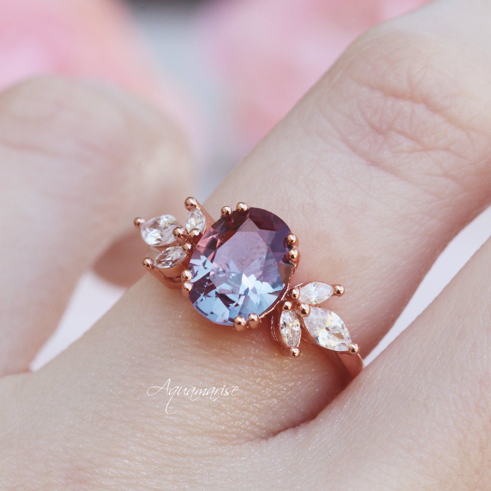 Eva Teal Alexandrite Ring - Sterling Silver Women's Jewelry for Engagement, Wedding & Anniversary Gifts | Hypoallergenic & Tarnish-Resistant