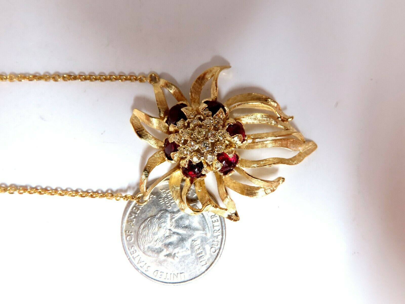 4.02 Carat Natural Red Spinel & Yellow Diamond 3D Orchid Pendant Necklace in 14K Gold - Elegant Jewelry for Weddings, Parties & Special Occasions
