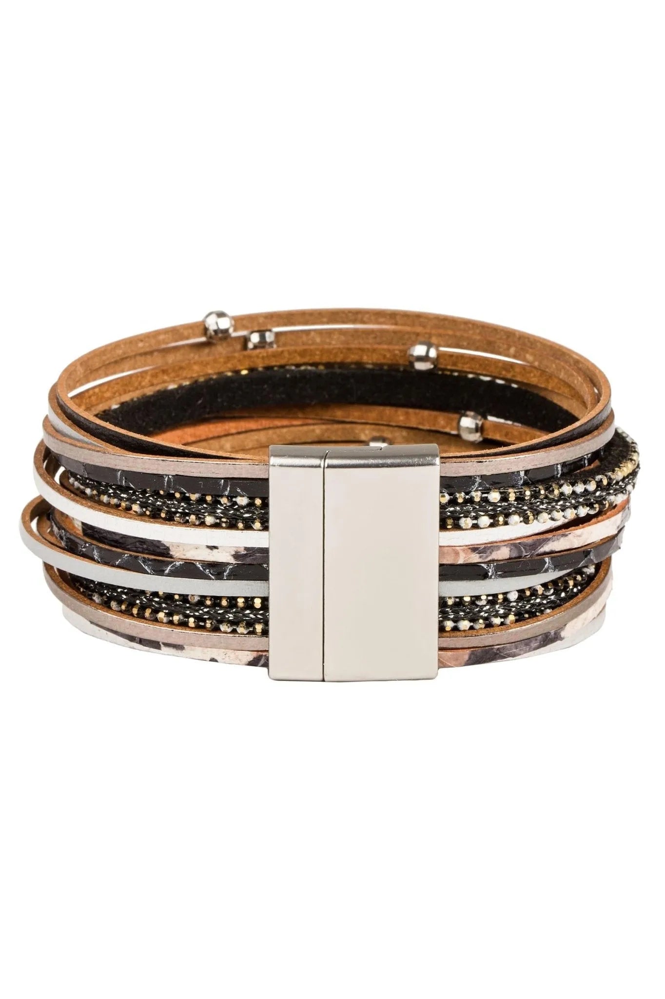 Elegant Stacked Crystal Leather Bracelet for Women - Shiny Rhinestone Adjustable Wristband for Party, Wedding & Evening Wear