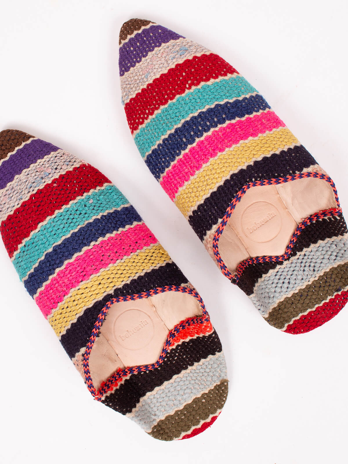Authentic Moroccan Boujad Pointed Babouche Slippers - Handmade Leather Multi-Stripe Moroccan Shoes for Men & Women | Perfect for Home, Lounge & Cultural Fashion