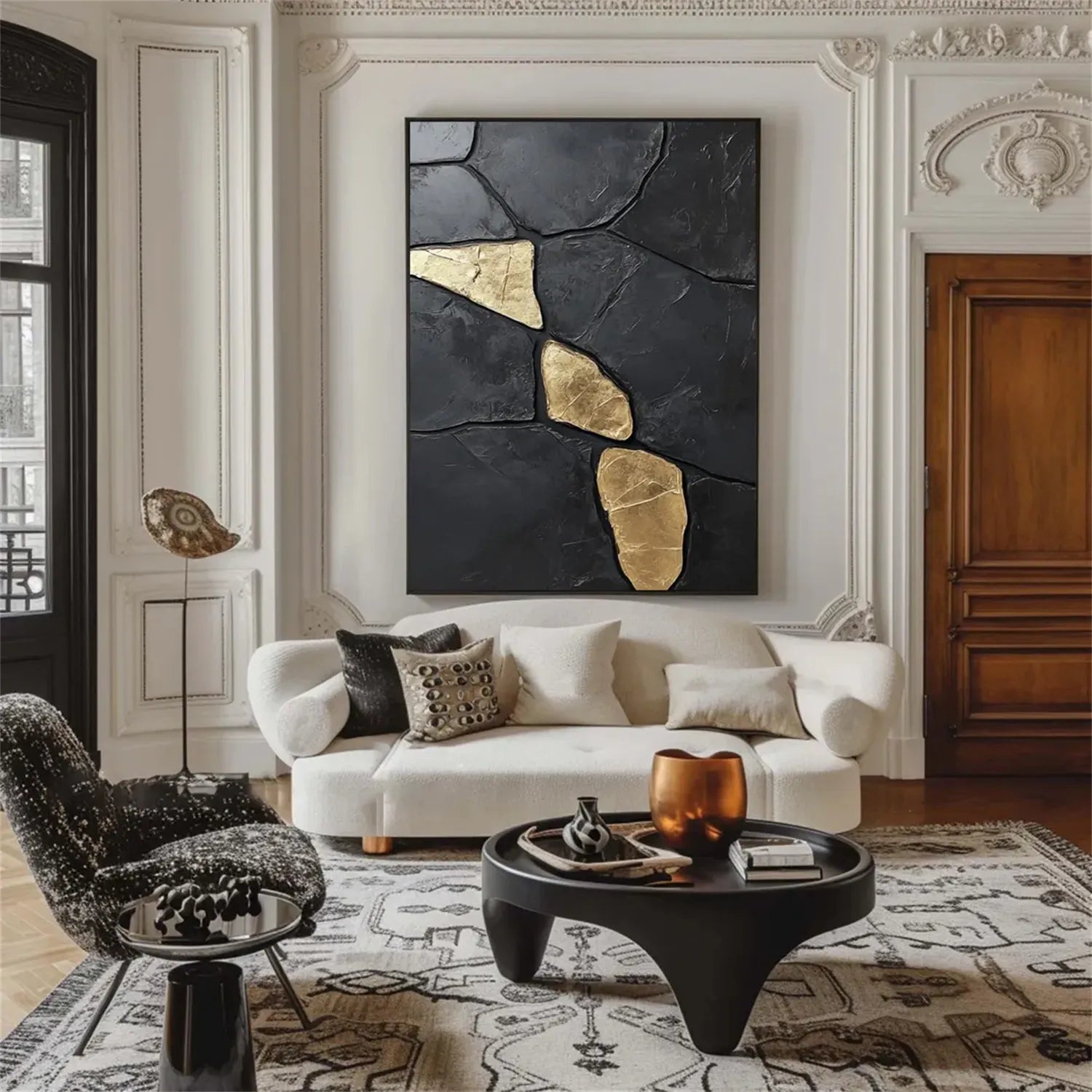 Black Gold Minimalist Textured Painting Canvas Wall Art - Modern Abstract Home Decor for Living Room, Bedroom & Office | Premium Quality #MZ122