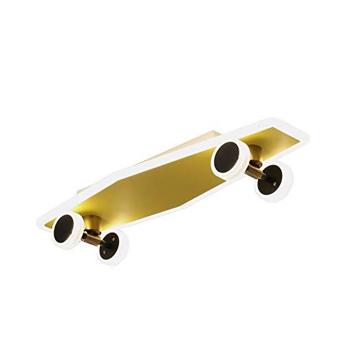 LITFAD Gold Skateboard Ceiling Light Fixture - Modern LED Flush Mount Lighting for Kids Room, Boys Bedroom & Nursery - Durable Iron Construction with Integrated LED - Perfect for Skateboard-Themed Decor & Children's Spaces