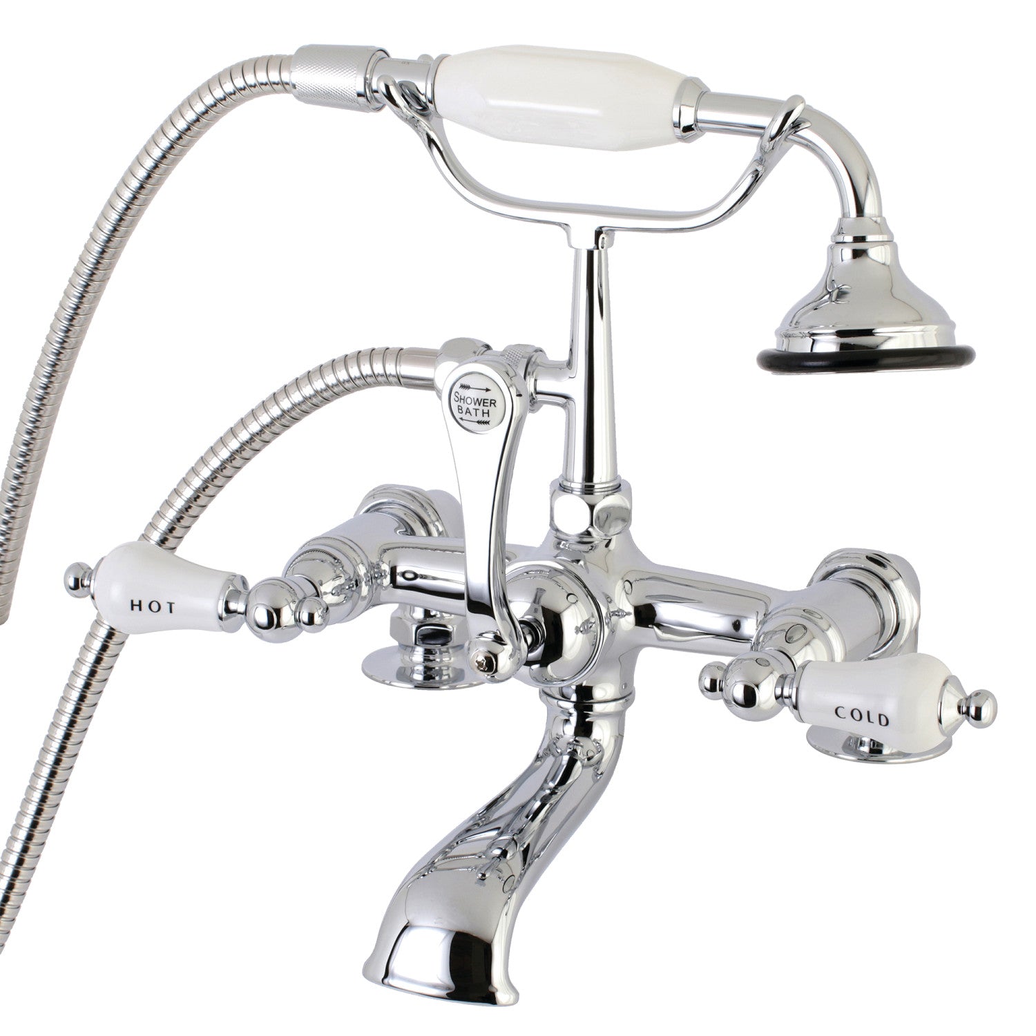 Vintage Style Aqua AE208T1 3-Handle 2-Hole Deck Mount Clawfoot Bathtub Faucet with Hand Shower in Polished Chrome - Perfect for Classic Bathroom Renovations & Luxury Spa Experiences
