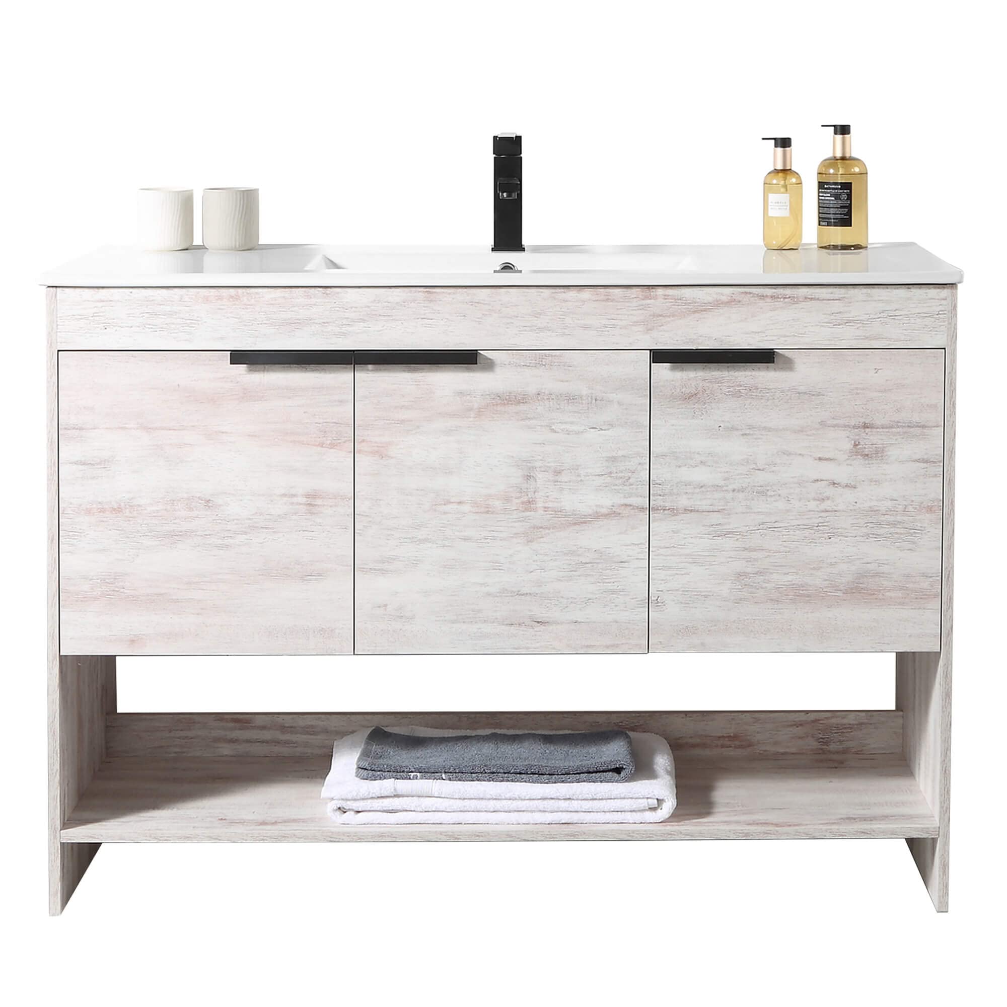 Fine Fixtures Phoenix 48 Inch Bathroom Vanity with Sink – Modern White Vanity with Soft-Close Doors & Storage Drawers for Small Bathrooms | Durable Construction | Easy Installation | Perfect for Master Bath, Guest Bath & Powder Room Remodeling