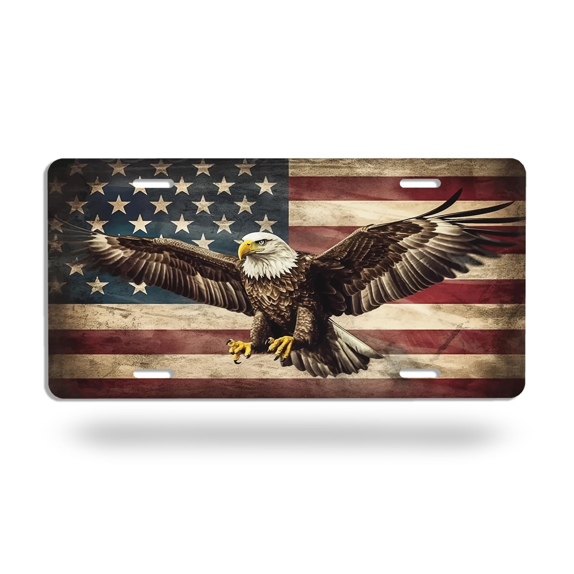 American Flag License Plate - Bald Eagle Design Metal Car Front Plate 6x12 Inch, Durable Aluminum Vanity Tag for Cars, Trucks & SUVs - Perfect for Men, Women, Boys & Girls - Great for Patriotic Decor, Car Shows & 4th of July Celebrations