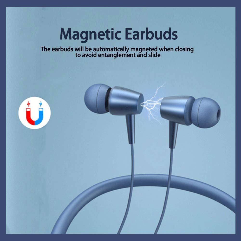 Wireless Bluetooth 5.0 Neckband Headphones with 20-Hour Playtime, 10mm Drivers, Magnetic Earbuds & Noise Cancelling Mic - Sweatproof, Lightweight for Running, Gym & Commuting (Blue)