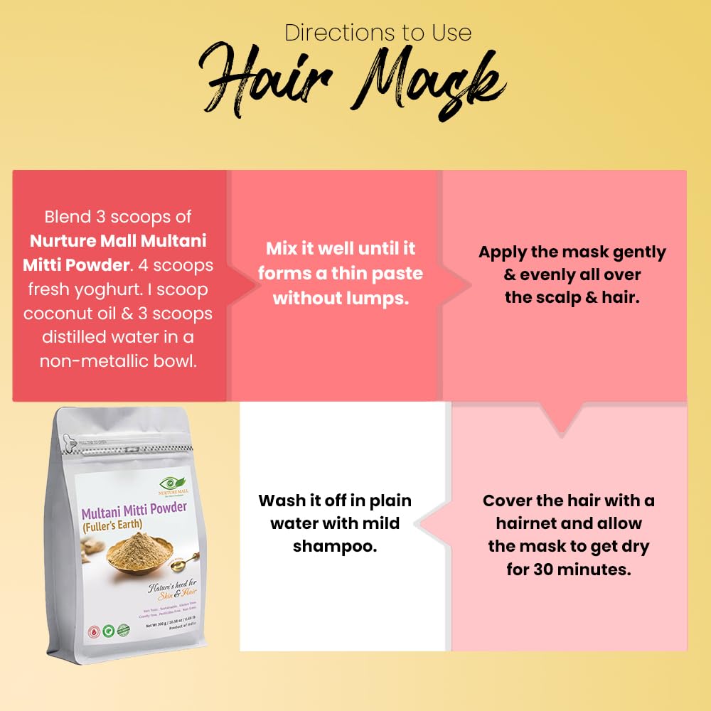 Nurture Mall Natural Multani Mitti Powder (300g) - Pure Clay for Oil Control, Glowing Skin & Hair, Reduces Pimples & Blackheads | Perfect for DIY Face Masks & Hair Treatments at Home
