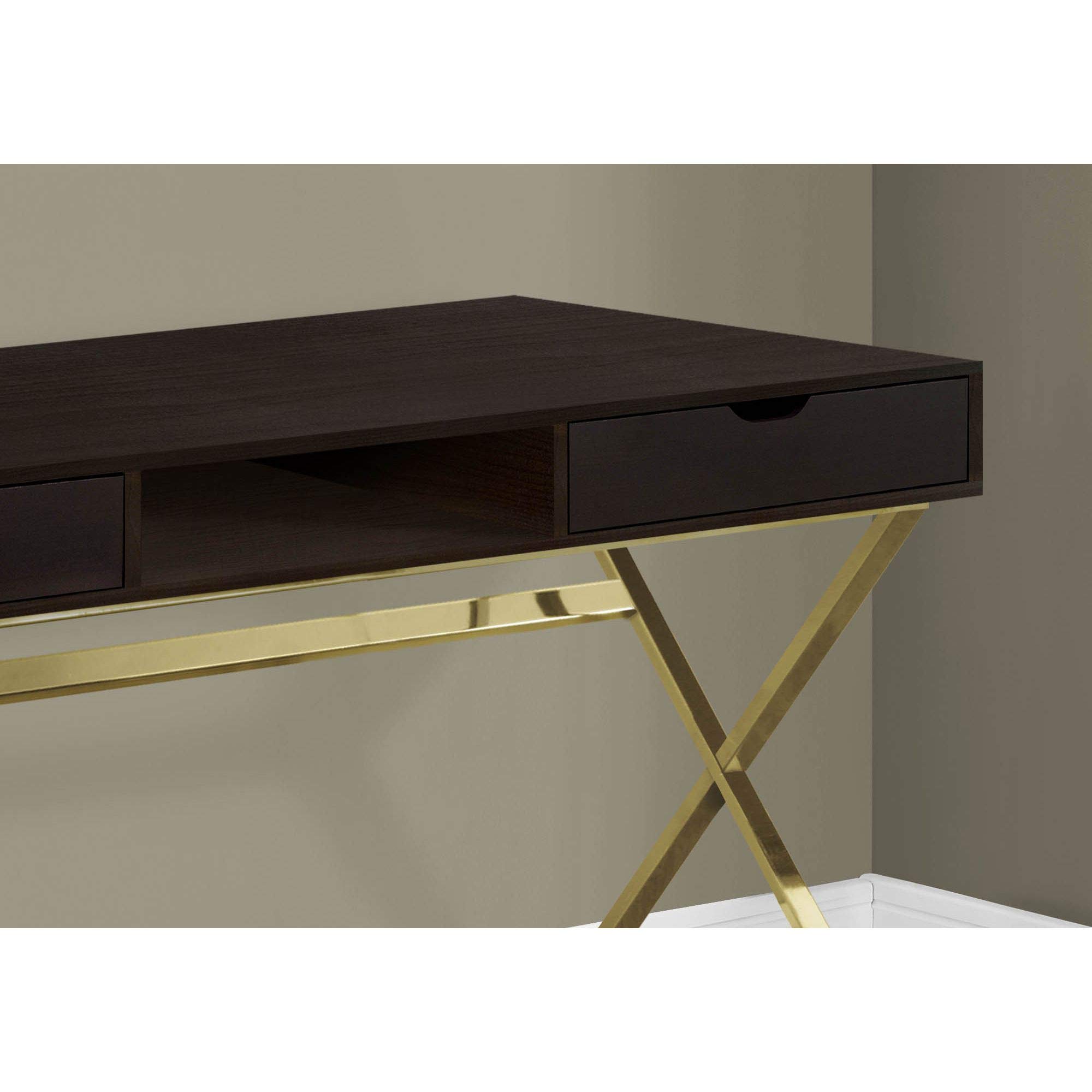 Offex 48 Inch Modern Computer Desk with Gold Metal Legs, Cappuccino Finish - Stylish Home Office Desk for Work & Study, Perfect for Small Spaces & Remote Work
