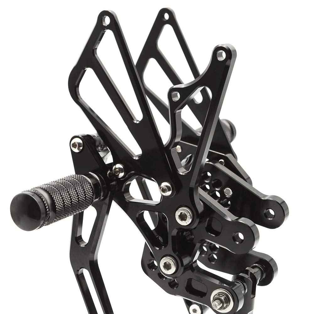Adjustable CNC GSXR1000 07-08 Motorcycle Rearset Foot Pegs - Black Aluminum Footrests for Suzuki GSX-R1000 (2007-2008) - Perfect for Track Racing & Street Performance Upgrades