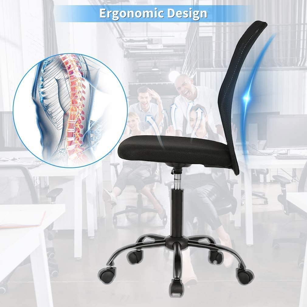 Ergonomic Small Office Chair No Arms with Wheels - Adjustable Mid Back Mesh Task Chair for Home Office, Bedroom & Small Spaces - Modern Simple Computer Desk Chair (Black) - Perfect for Working from Home, Studying, or Gaming