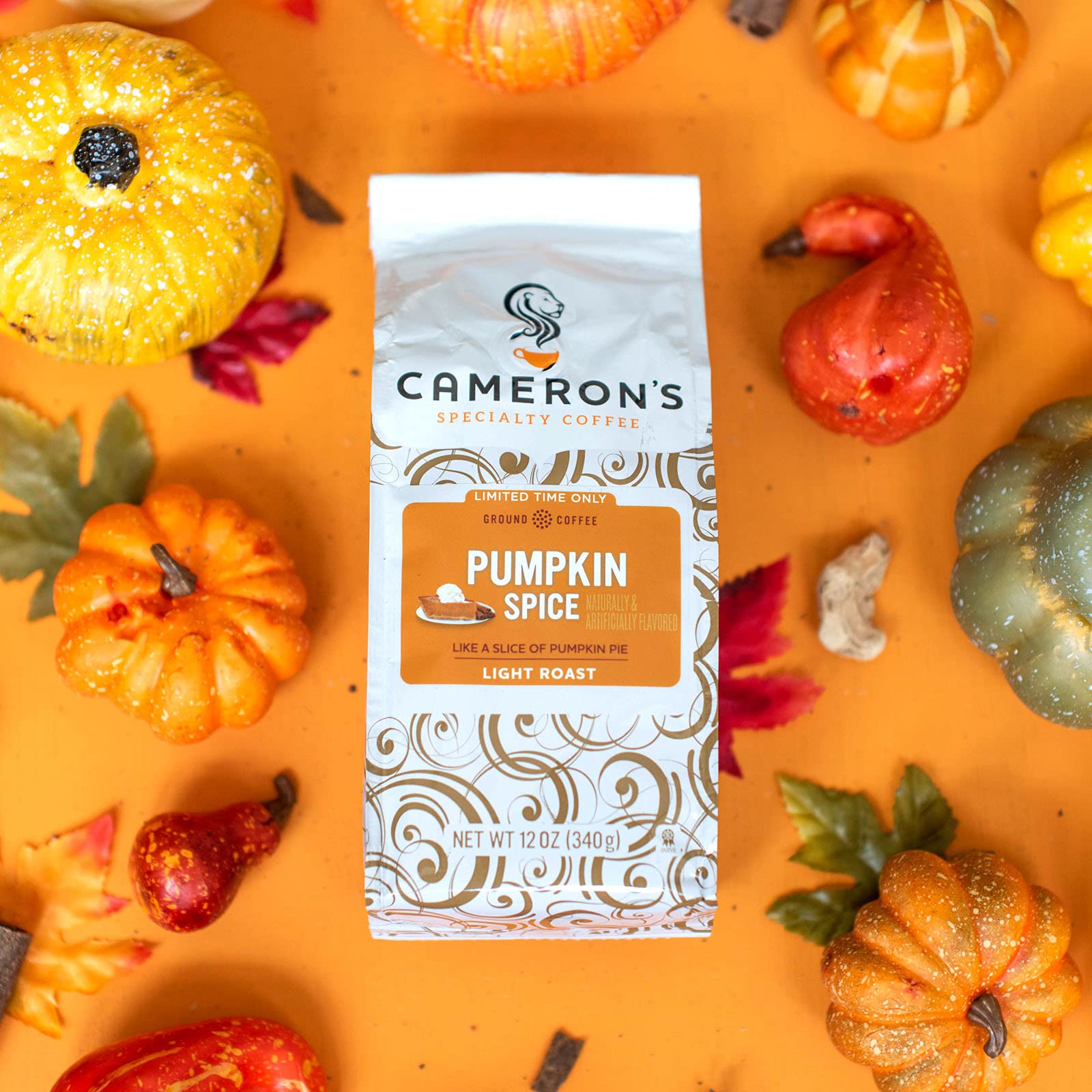 Premium Cameron's Holiday Roasted Ground Coffee - Pumpkin Spice Flavored, 12oz Bag | Perfect for Fall Mornings, Thanksgiving Gatherings & Cozy Winter Evenings